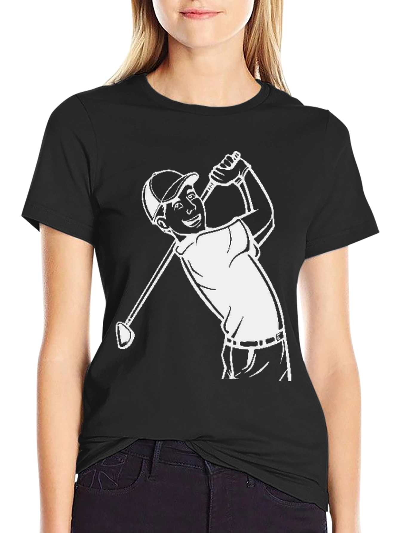 Golf Swing Graphic Tee - Black Cotton T-Shirt