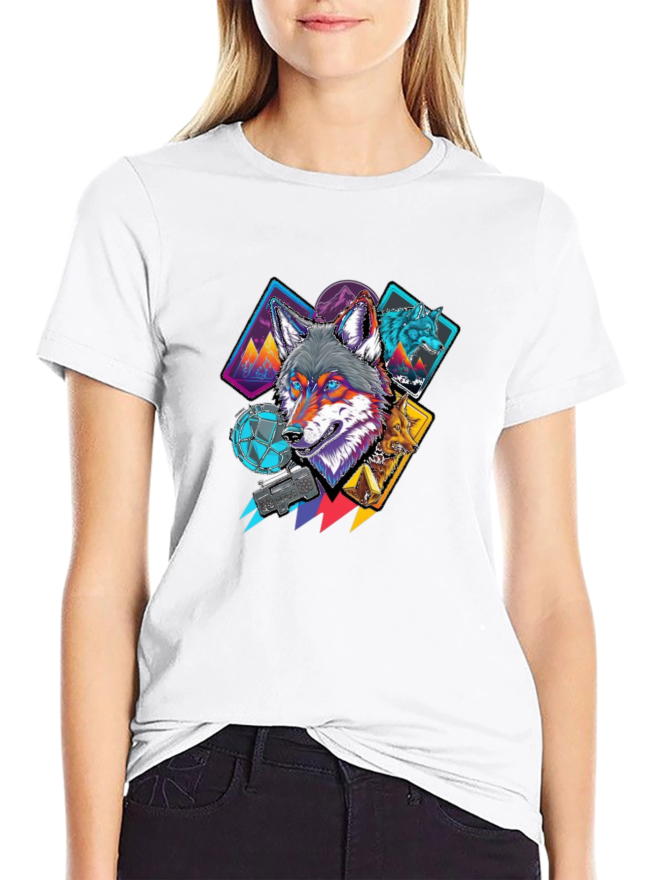 Wolf Graphic Tee - Cool Geometric Design