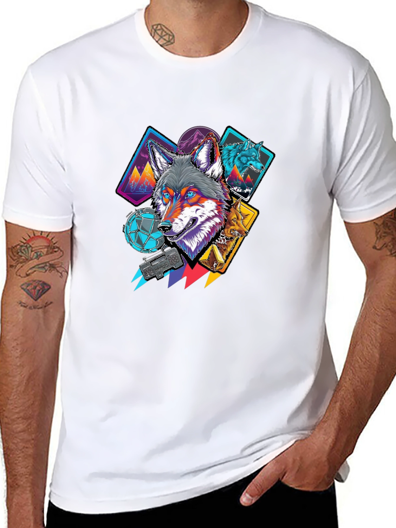 Wolf Graphic Tee - Cool Geometric Design