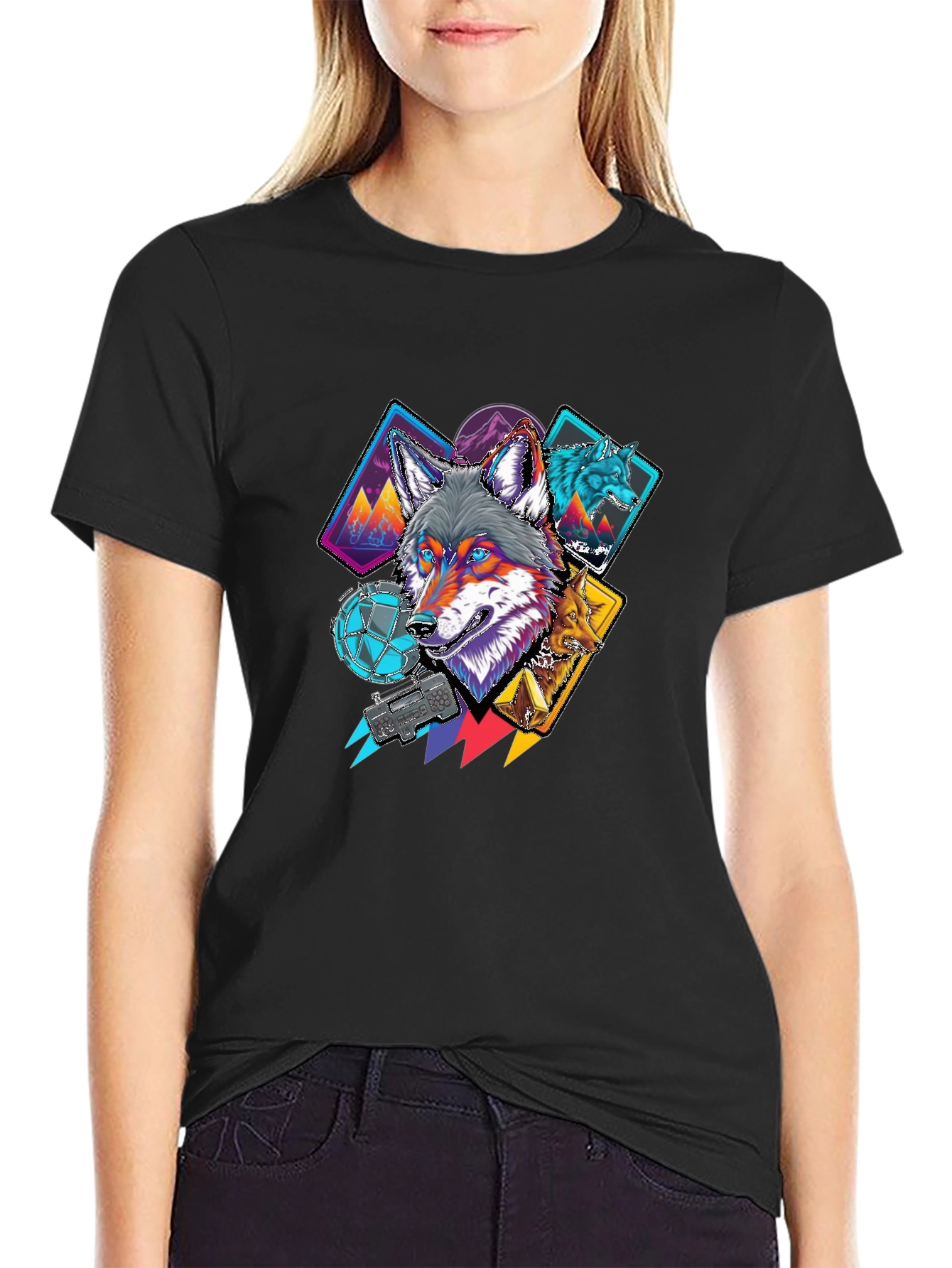 Wolf Graphic Tee - Cool Geometric Design