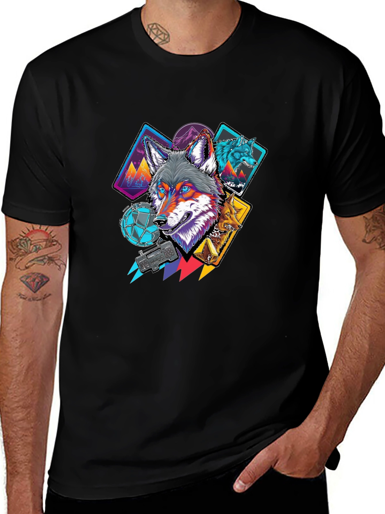 Wolf Graphic Tee - Cool Geometric Design