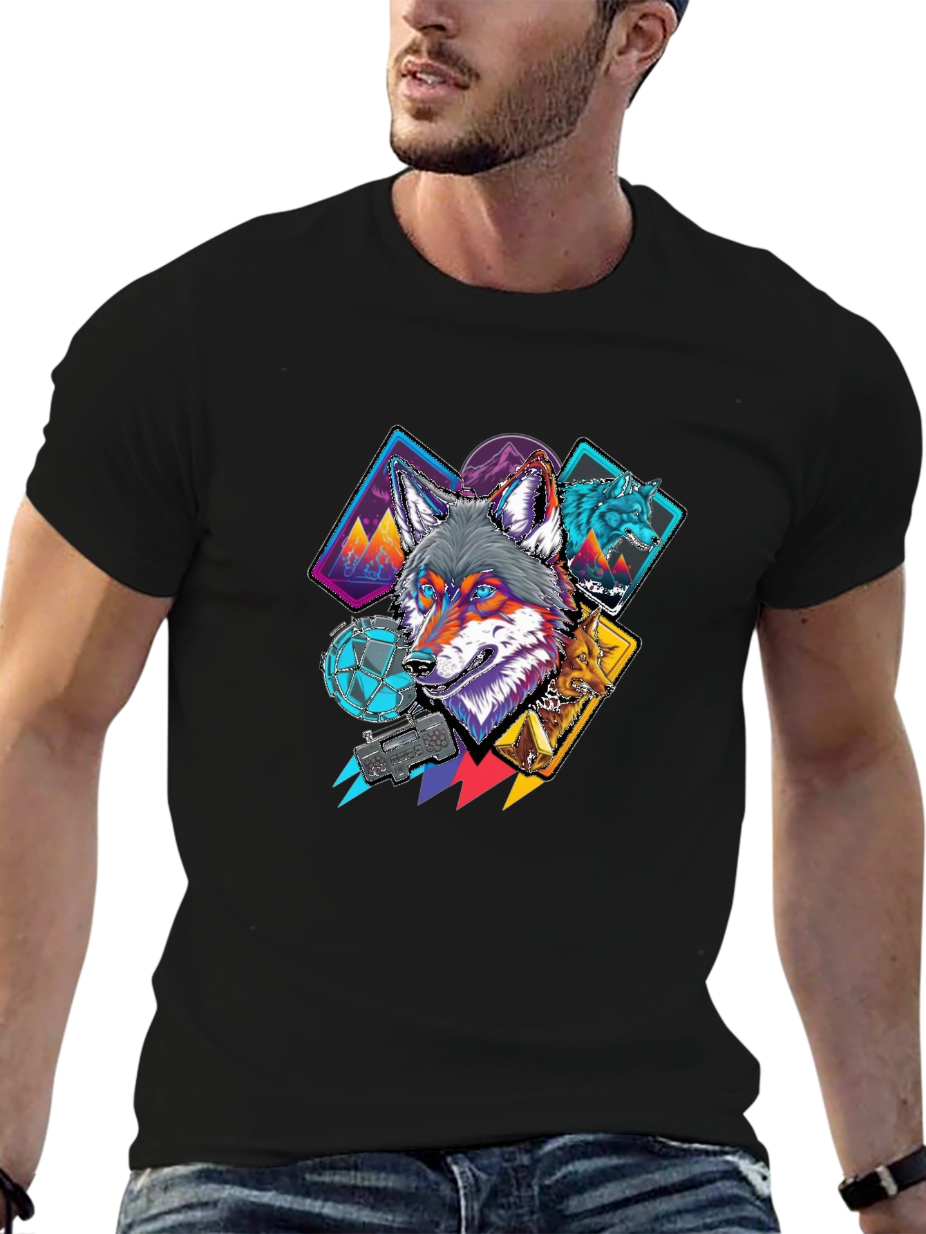 Wolf Graphic Tee - Cool Geometric Design