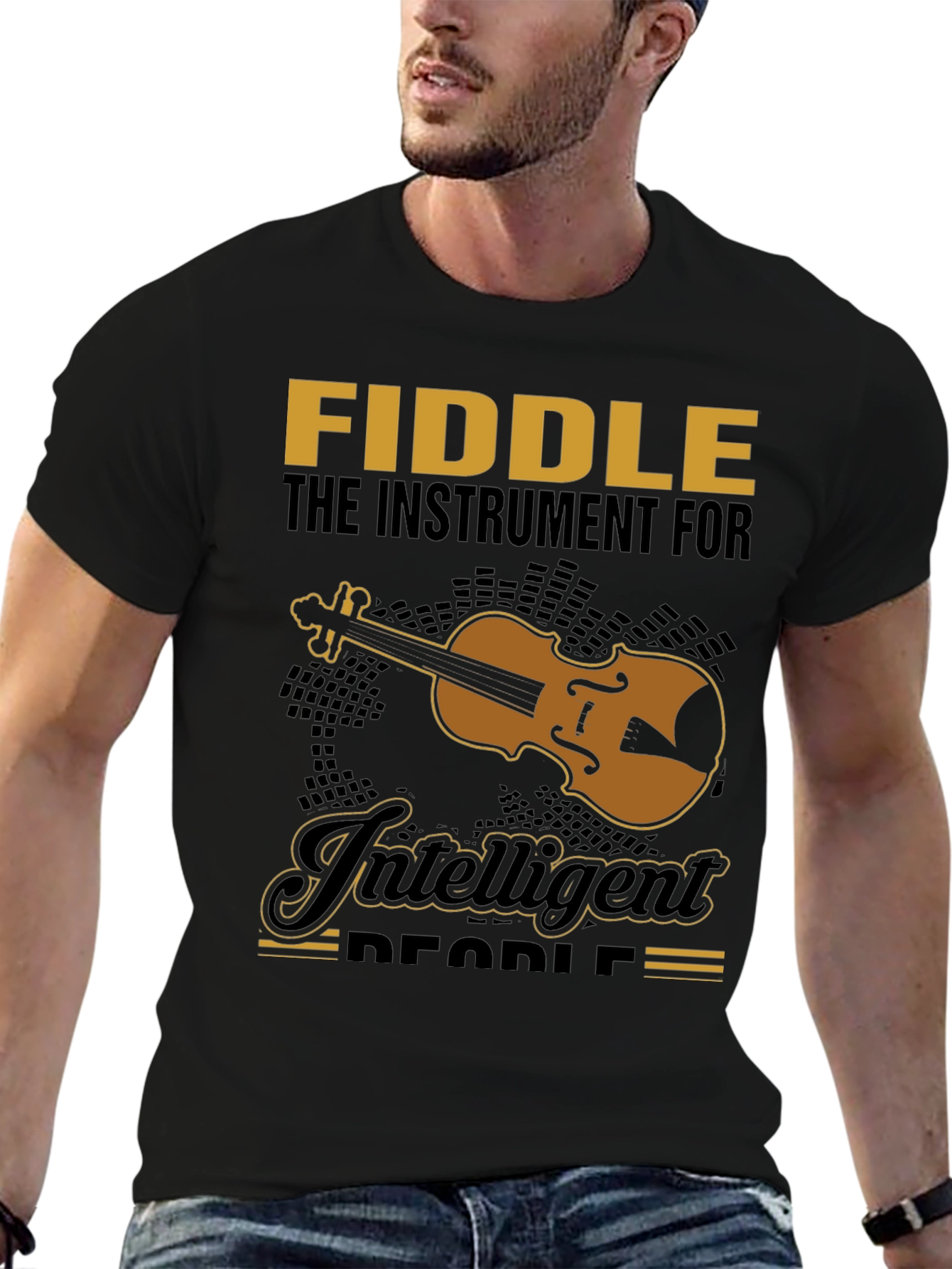 Fiddle Instrument Intelligent People Black T-Shirt