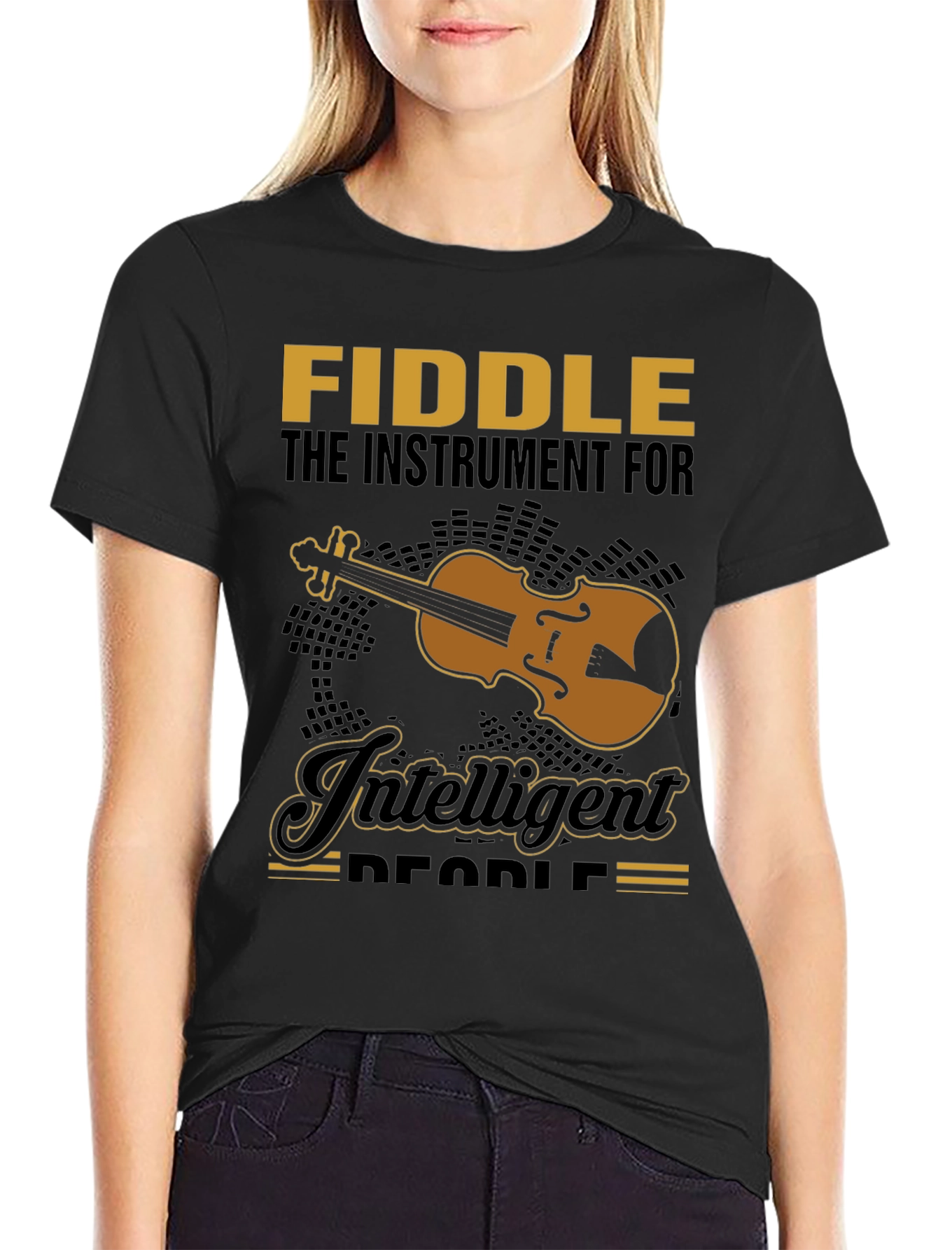 Fiddle Instrument Intelligent People Black T-Shirt