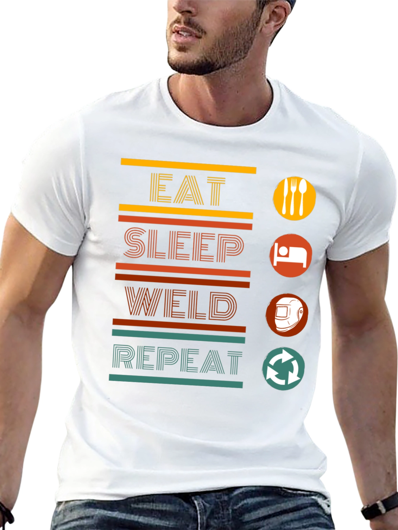 Eat Sleep Weld Repeat Black Graphic T-Shirt