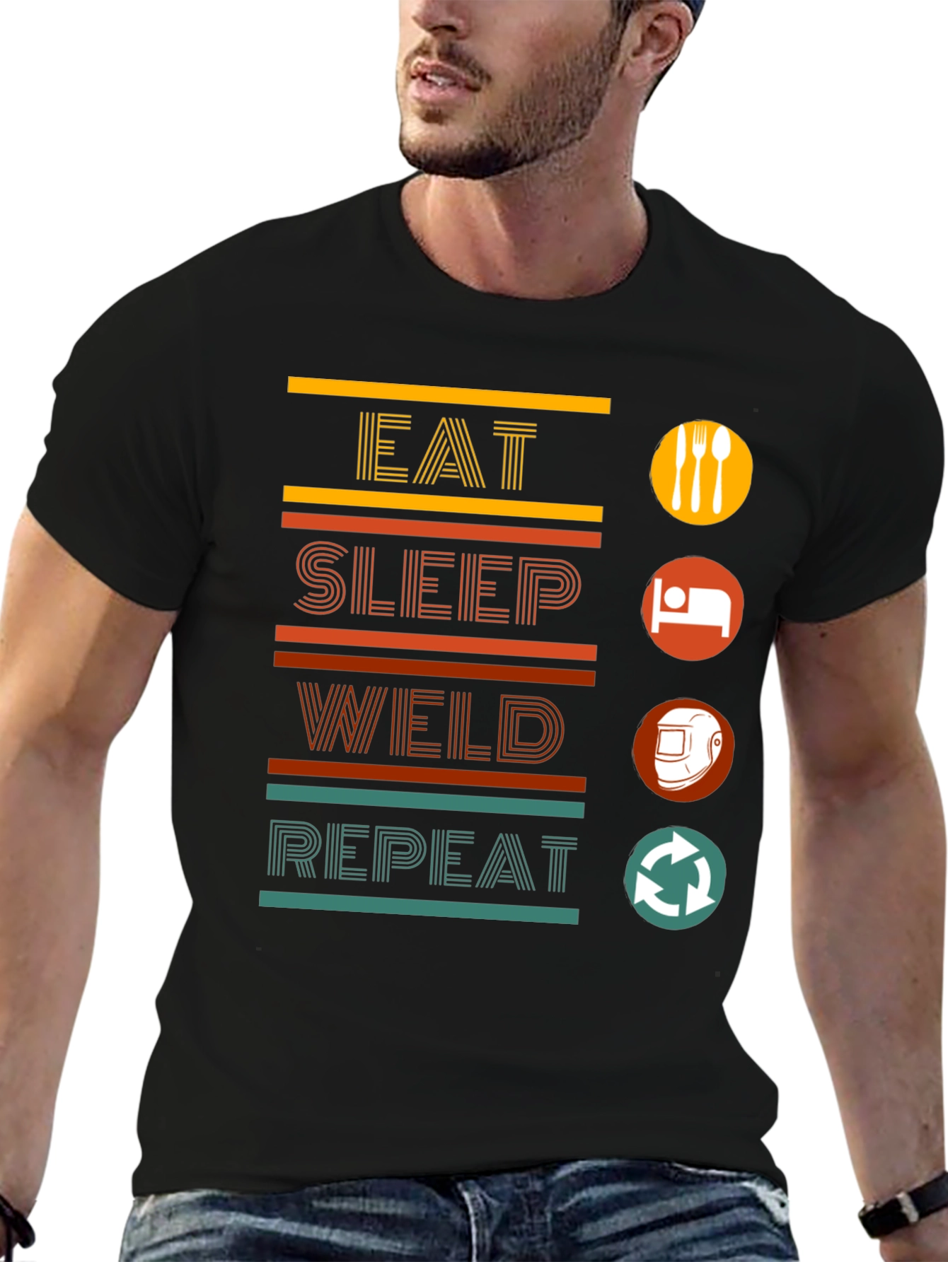 Eat Sleep Weld Repeat Black Graphic T-Shirt