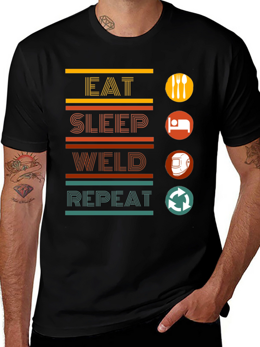 Eat Sleep Weld Repeat Black Graphic T-Shirt