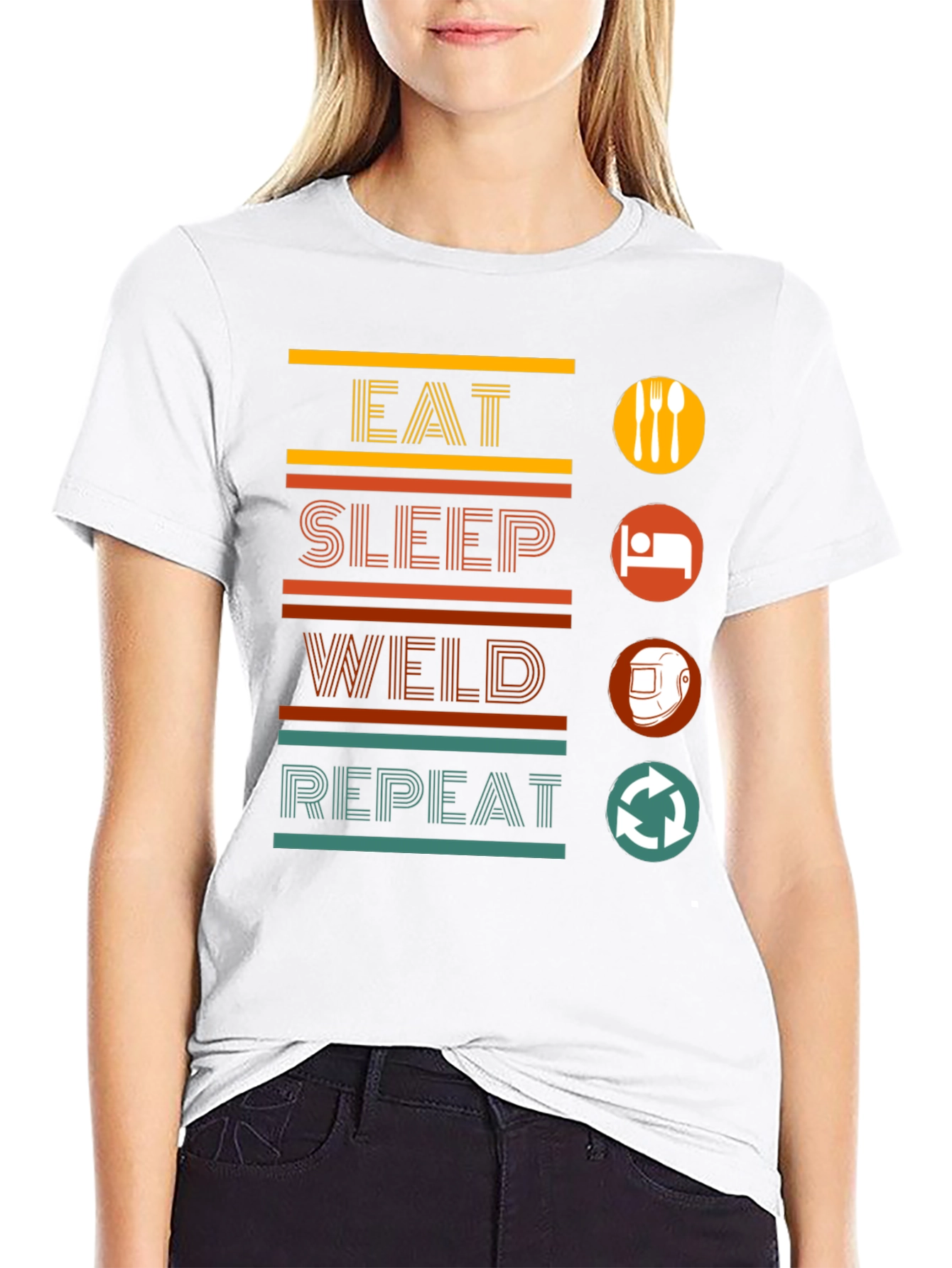 Eat Sleep Weld Repeat Black Graphic T-Shirt