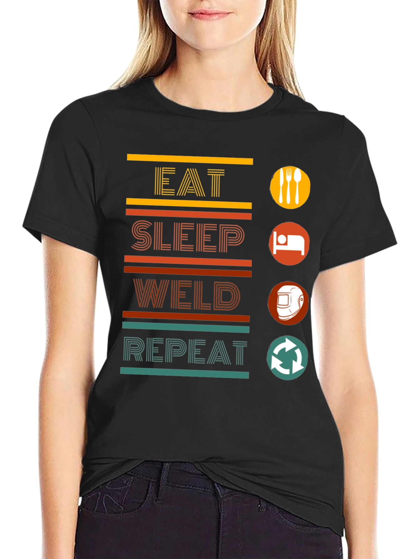 Eat Sleep Weld Repeat Black Graphic T-Shirt