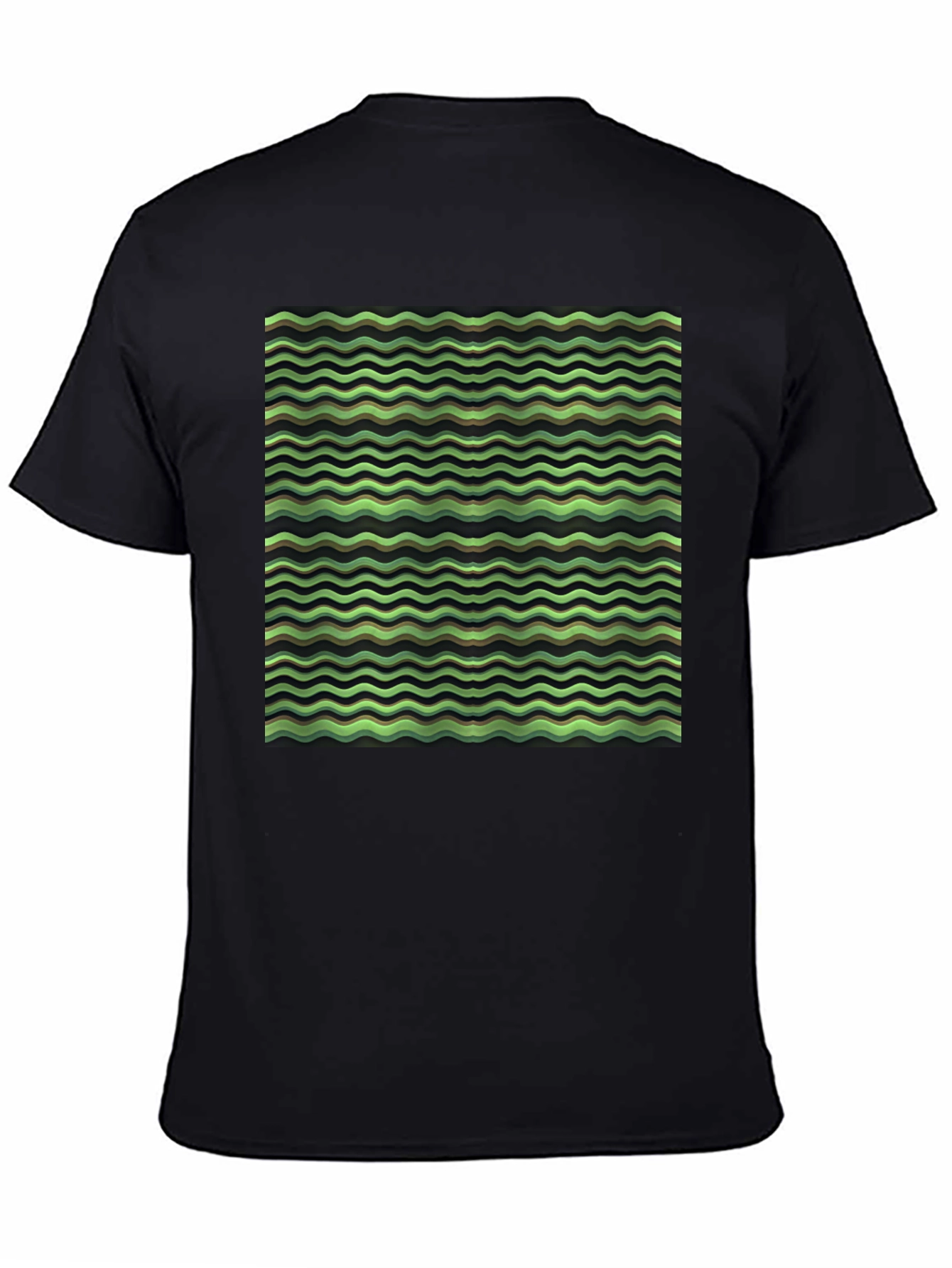 Green Wave Pattern Black T-Shirt