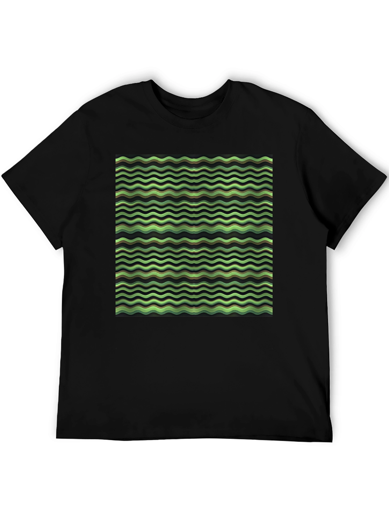 Green Wave Pattern Black T-Shirt