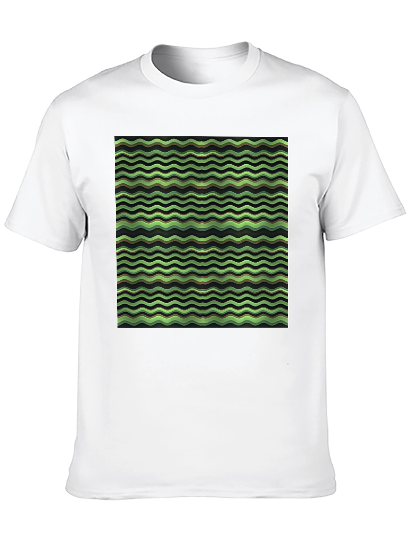 Green Wave Pattern Black T-Shirt