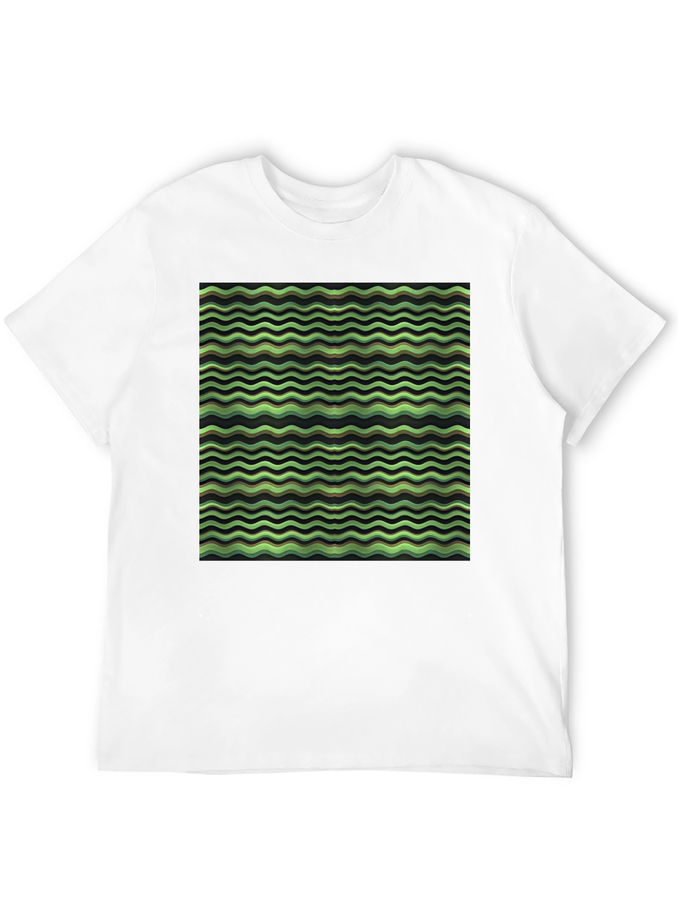 Green Wave Pattern Black T-Shirt