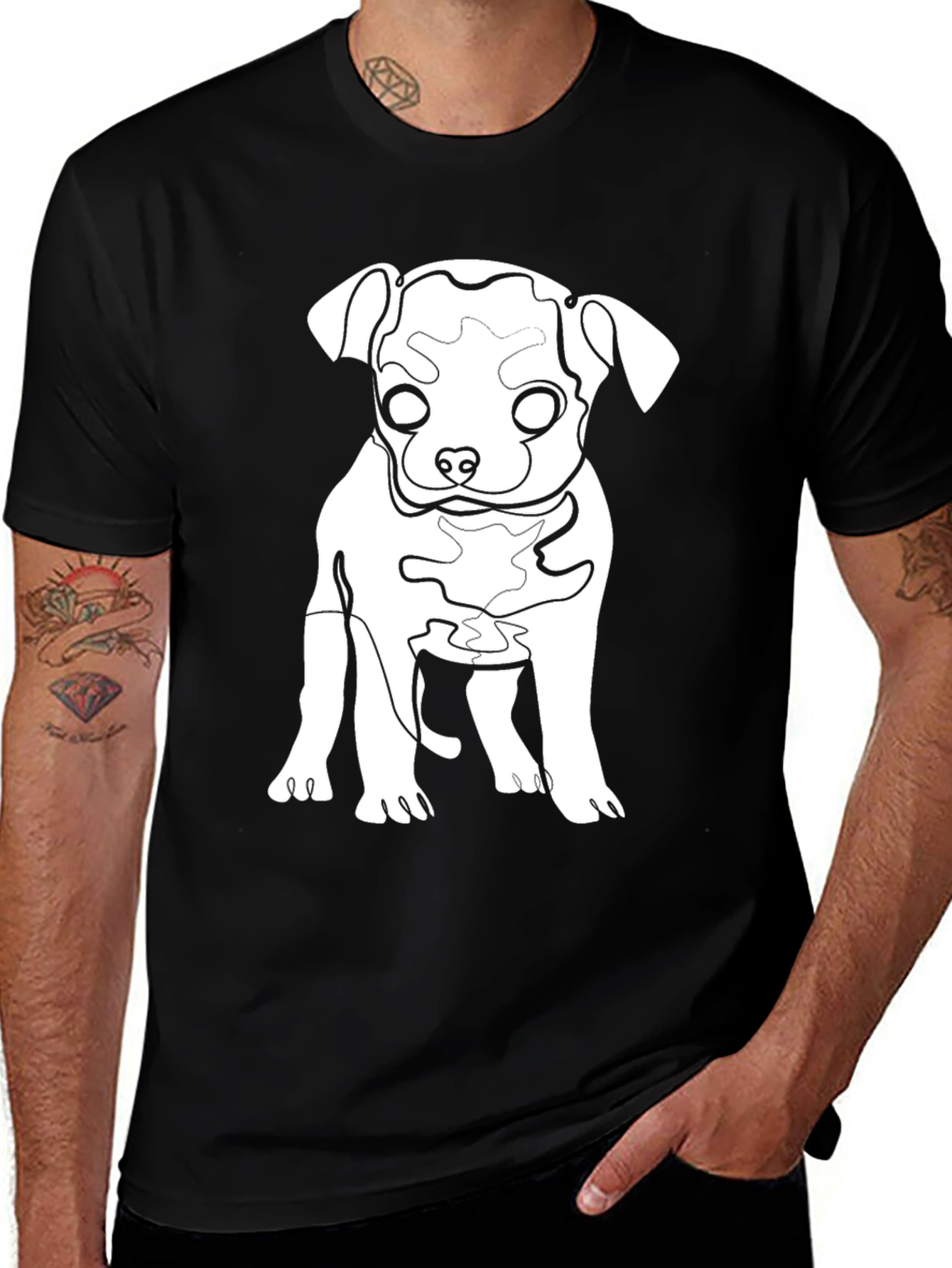 Dog Line Art Graphic Tee - Black Cotton Blend
