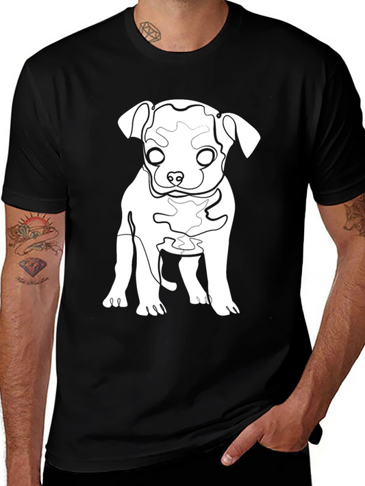 Dog Line Art Graphic Tee - Black Cotton Blend