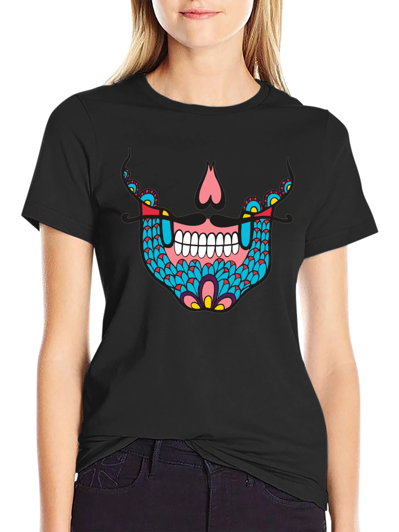 Sugar Skull Graphic Tee - Black Cotton