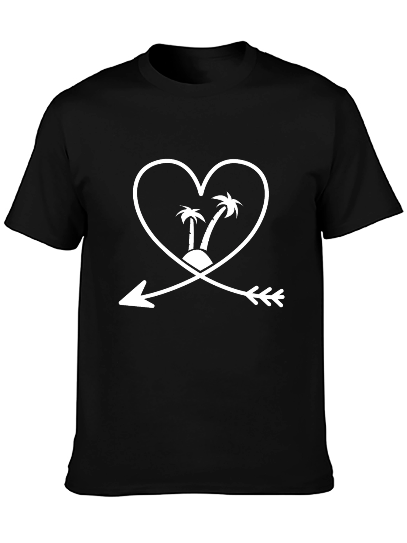 Tropical Heart Arrow Graphic T-Shirt - Black