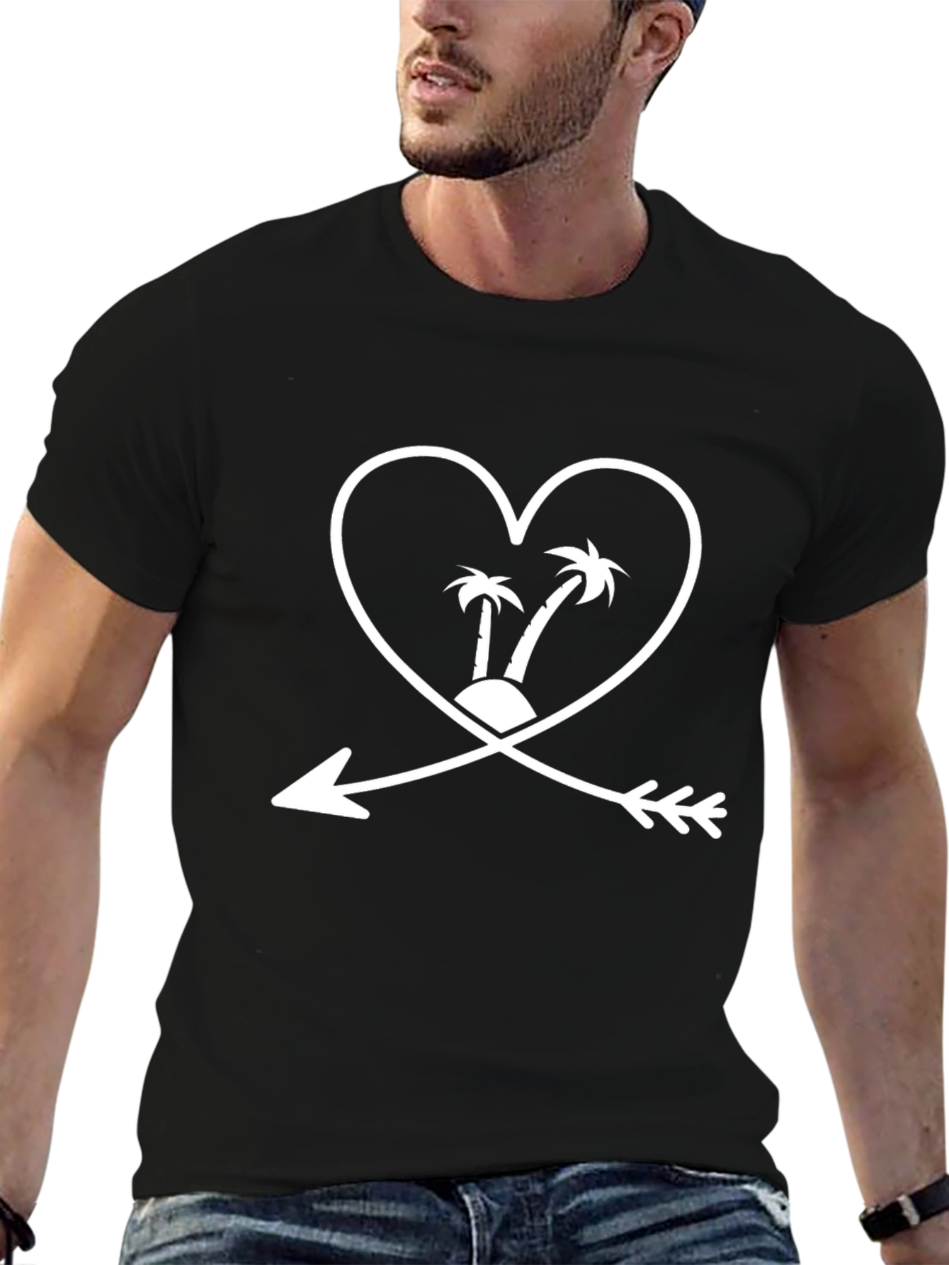 Tropical Heart Arrow Graphic T-Shirt - Black
