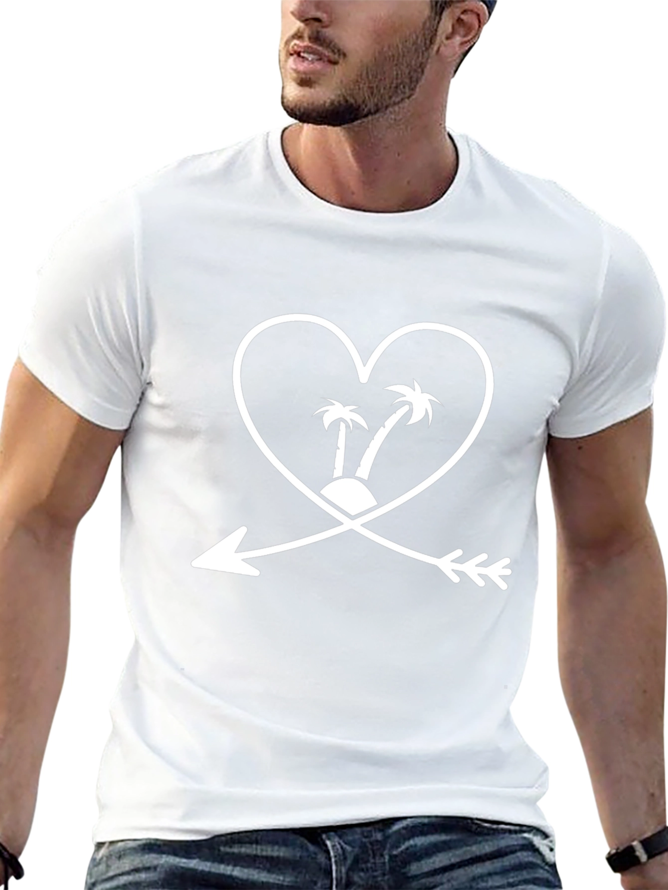 Tropical Heart Arrow Graphic T-Shirt - Black