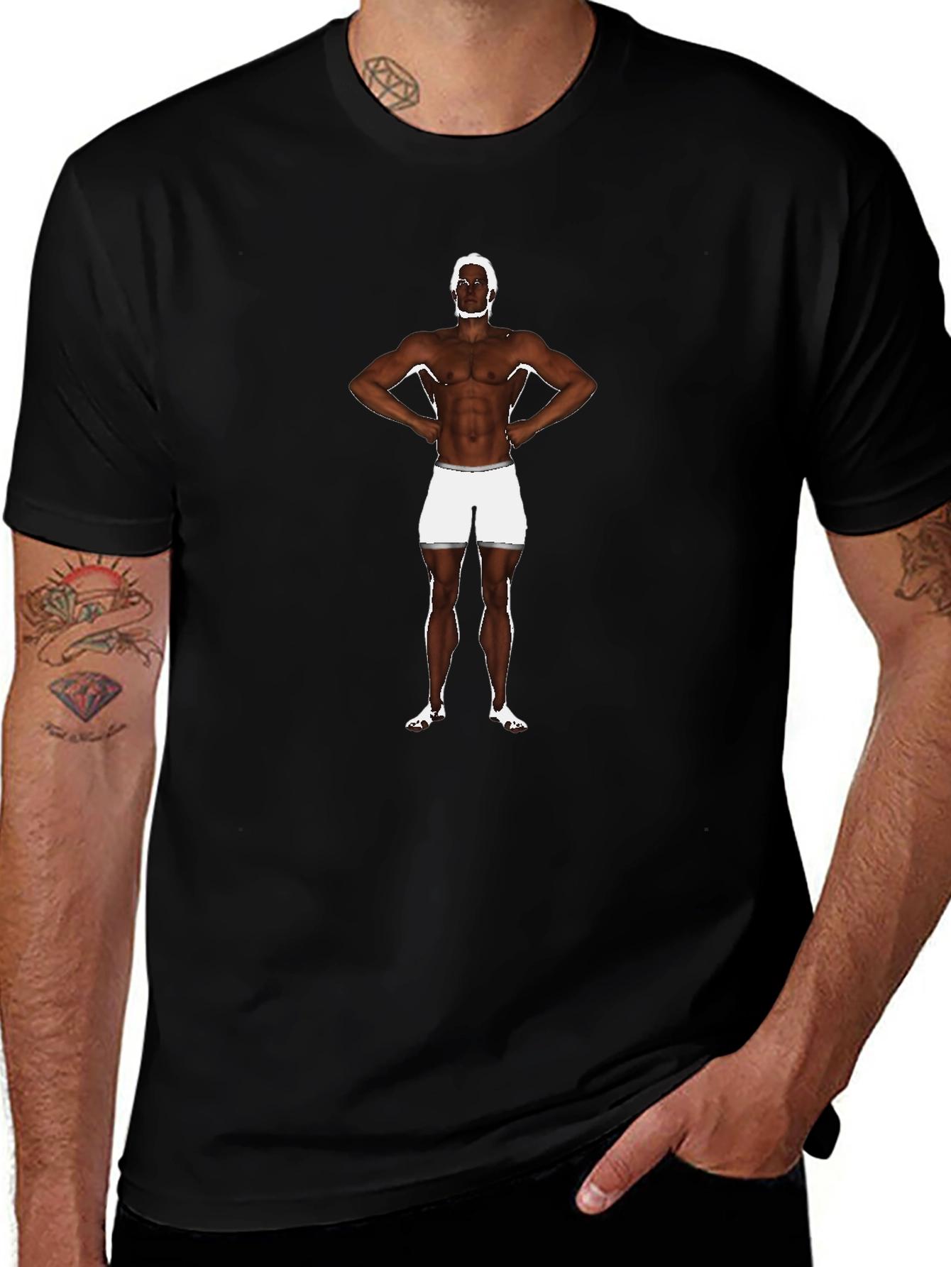 Mens Black Graphic T-Shirt with Boxer Print