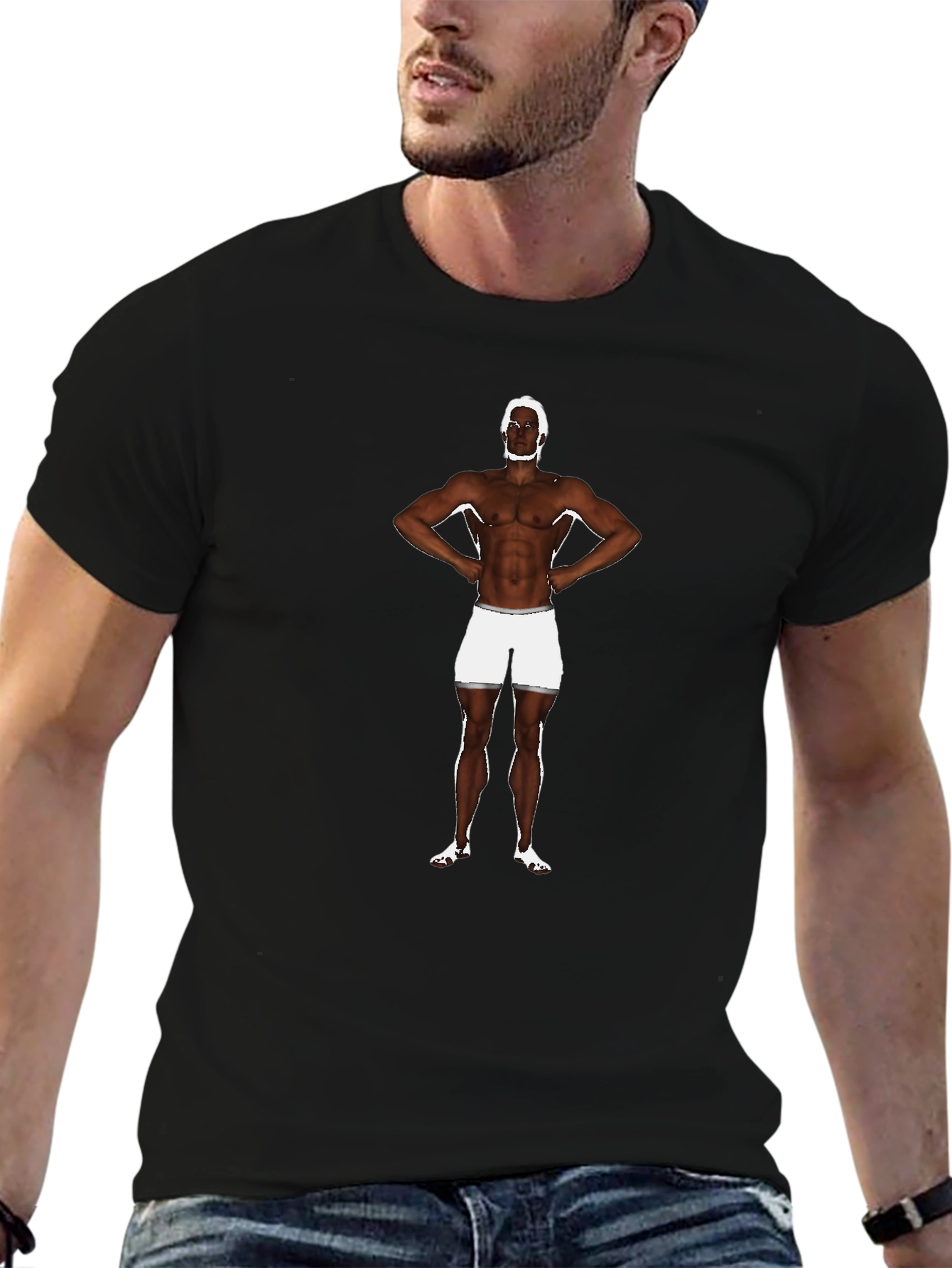 Mens Black Graphic T-Shirt with Boxer Print