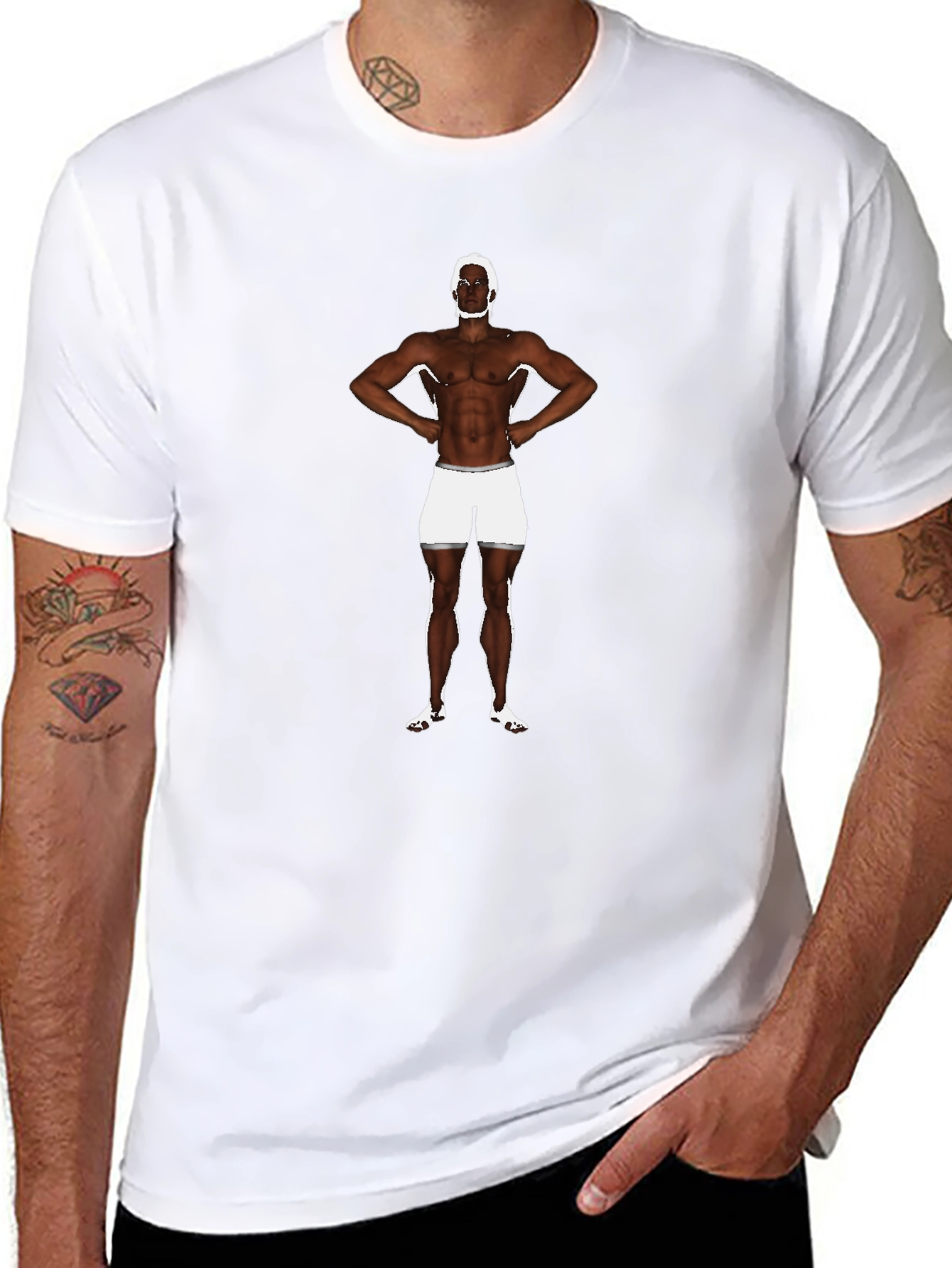 Mens Black Graphic T-Shirt with Boxer Print