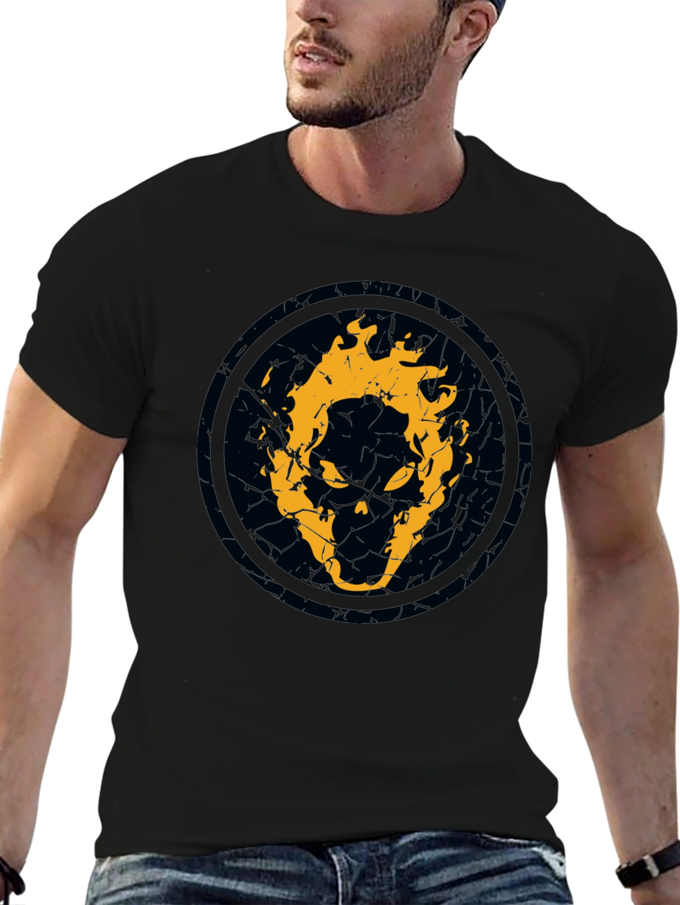 Fiery Skull Graphic Black T-Shirt