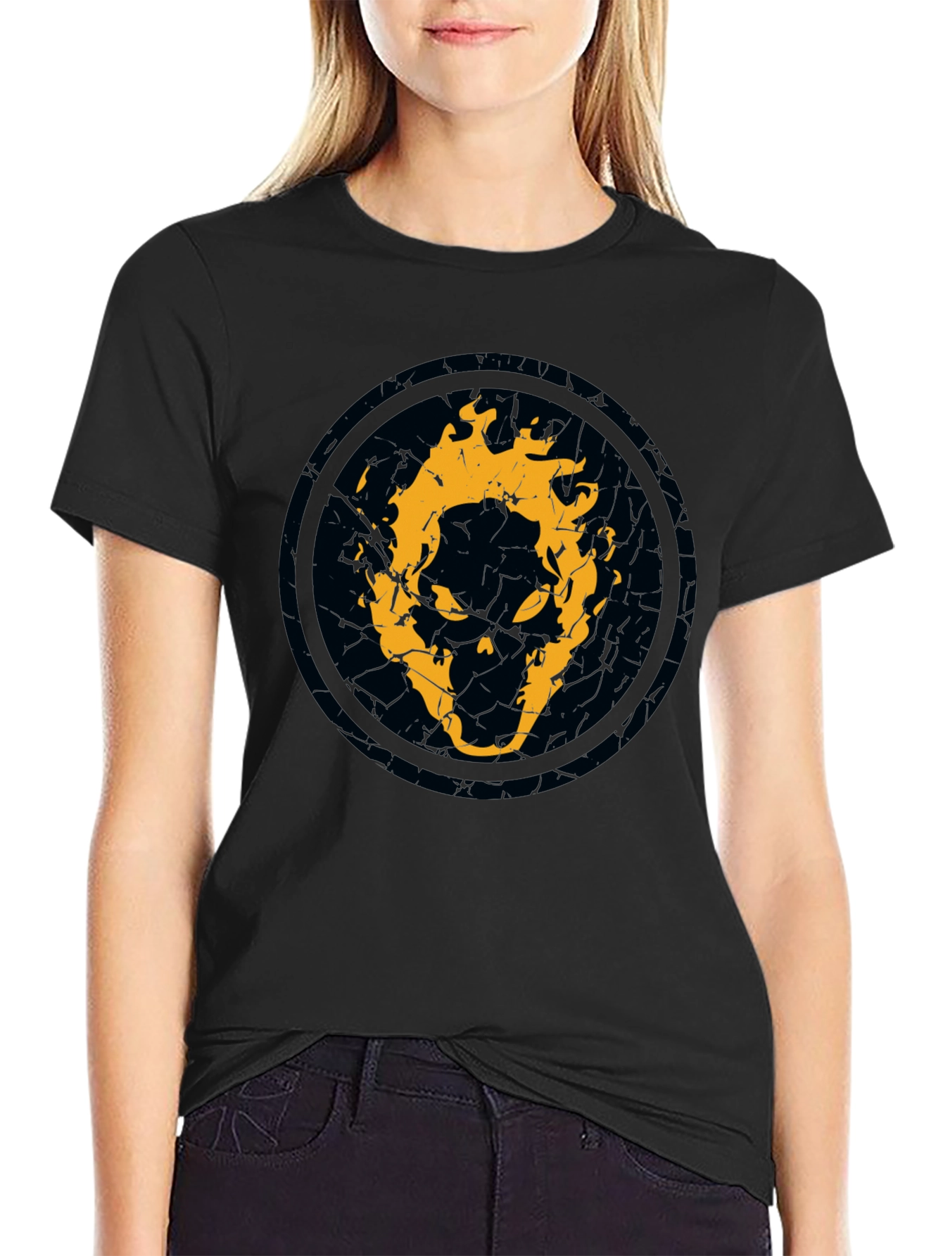 Fiery Skull Graphic Black T-Shirt