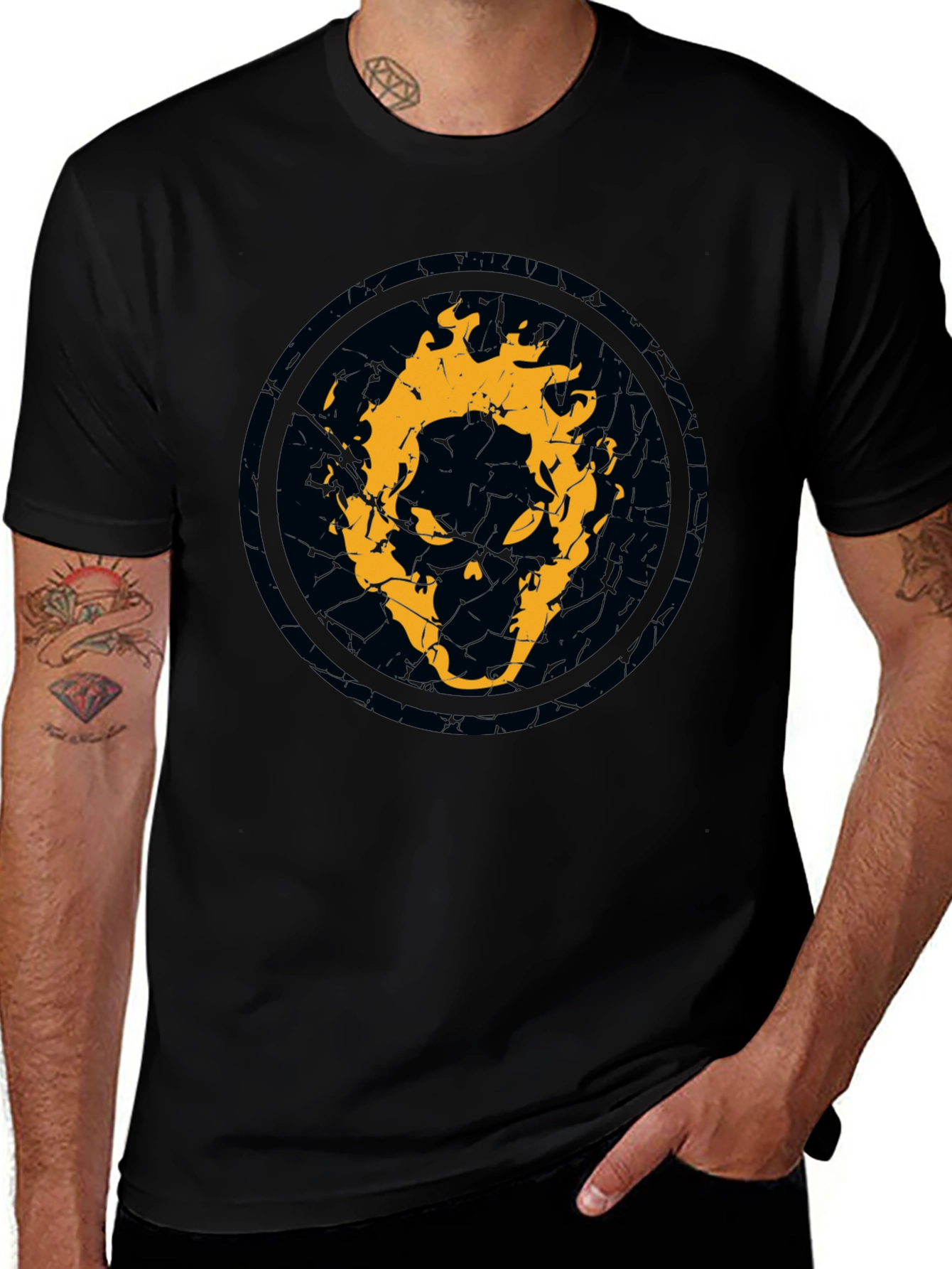 Fiery Skull Graphic Black T-Shirt