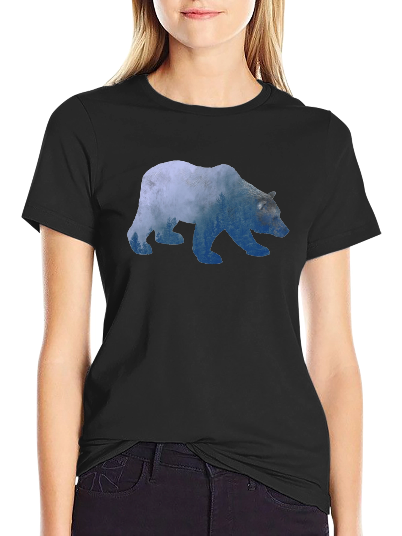 Bear Silhouette Graphic Print T-Shirt