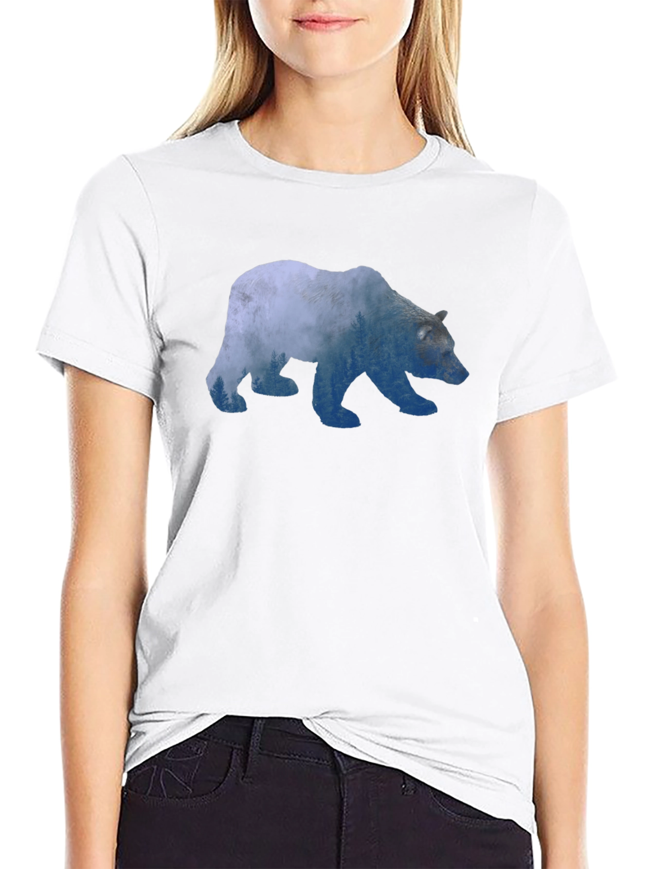 Bear Silhouette Graphic Print T-Shirt