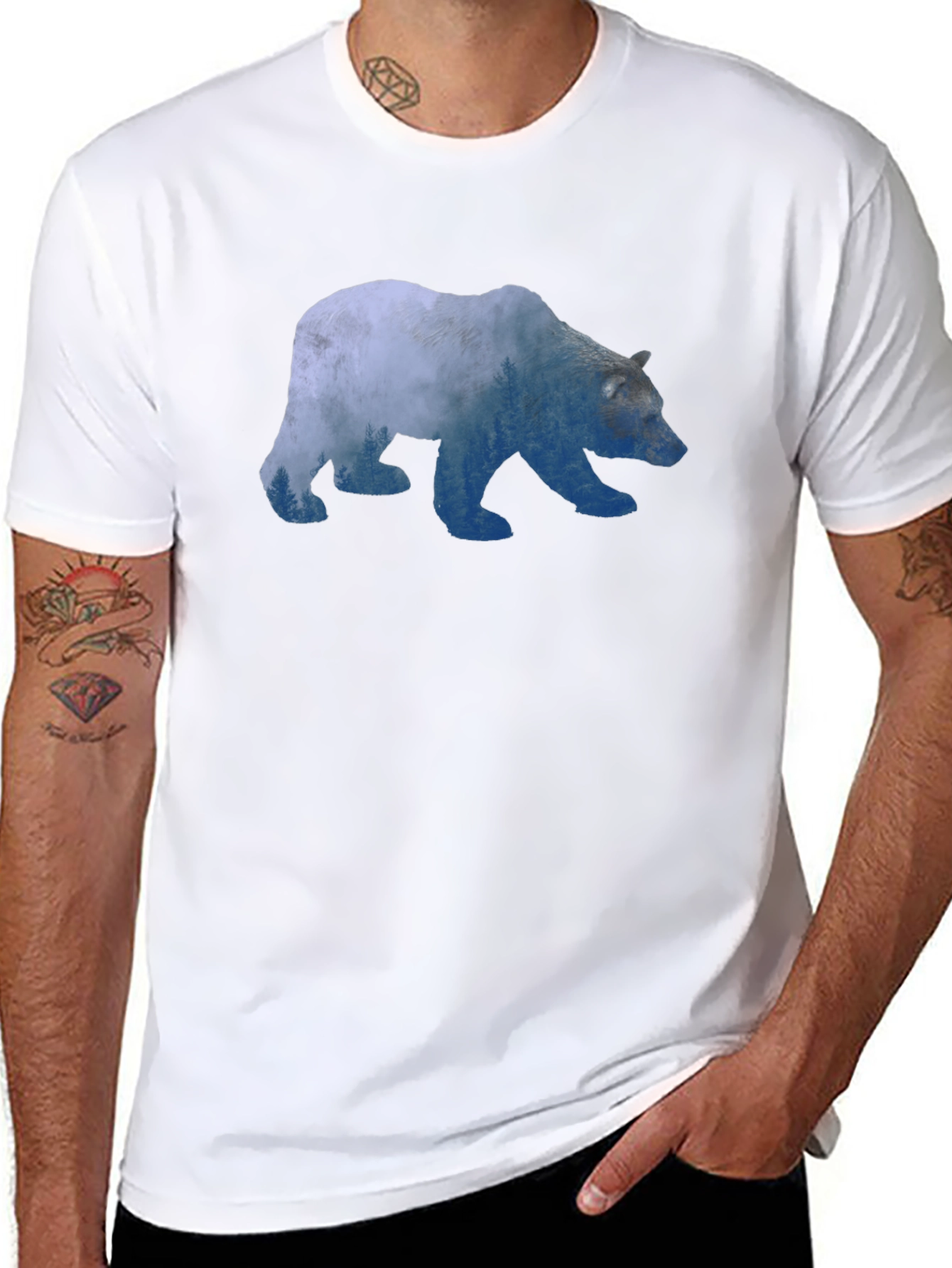 Bear Silhouette Graphic Print T-Shirt