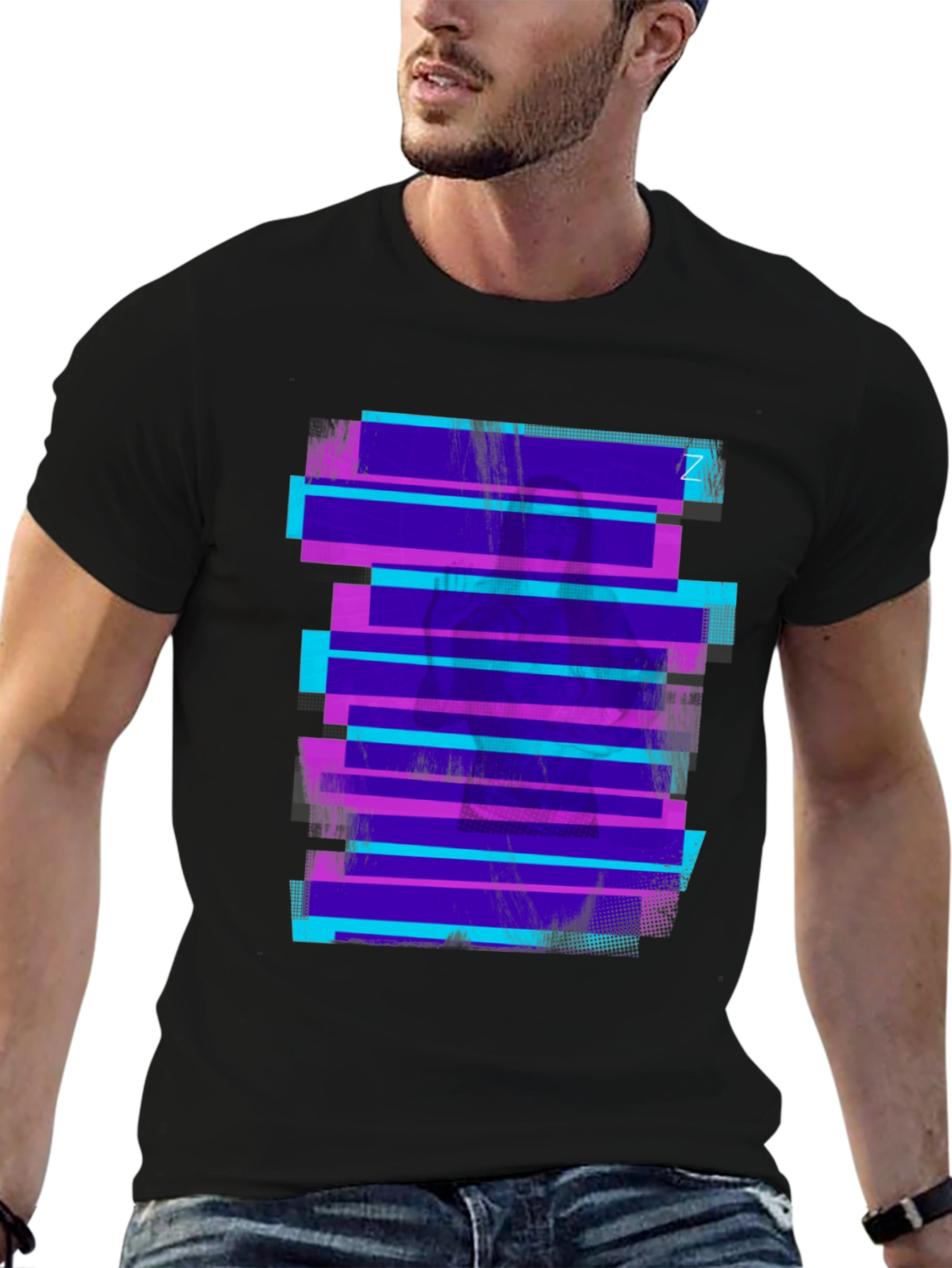 Retro Glitch Tee - Black Graphic Print T-Shirt