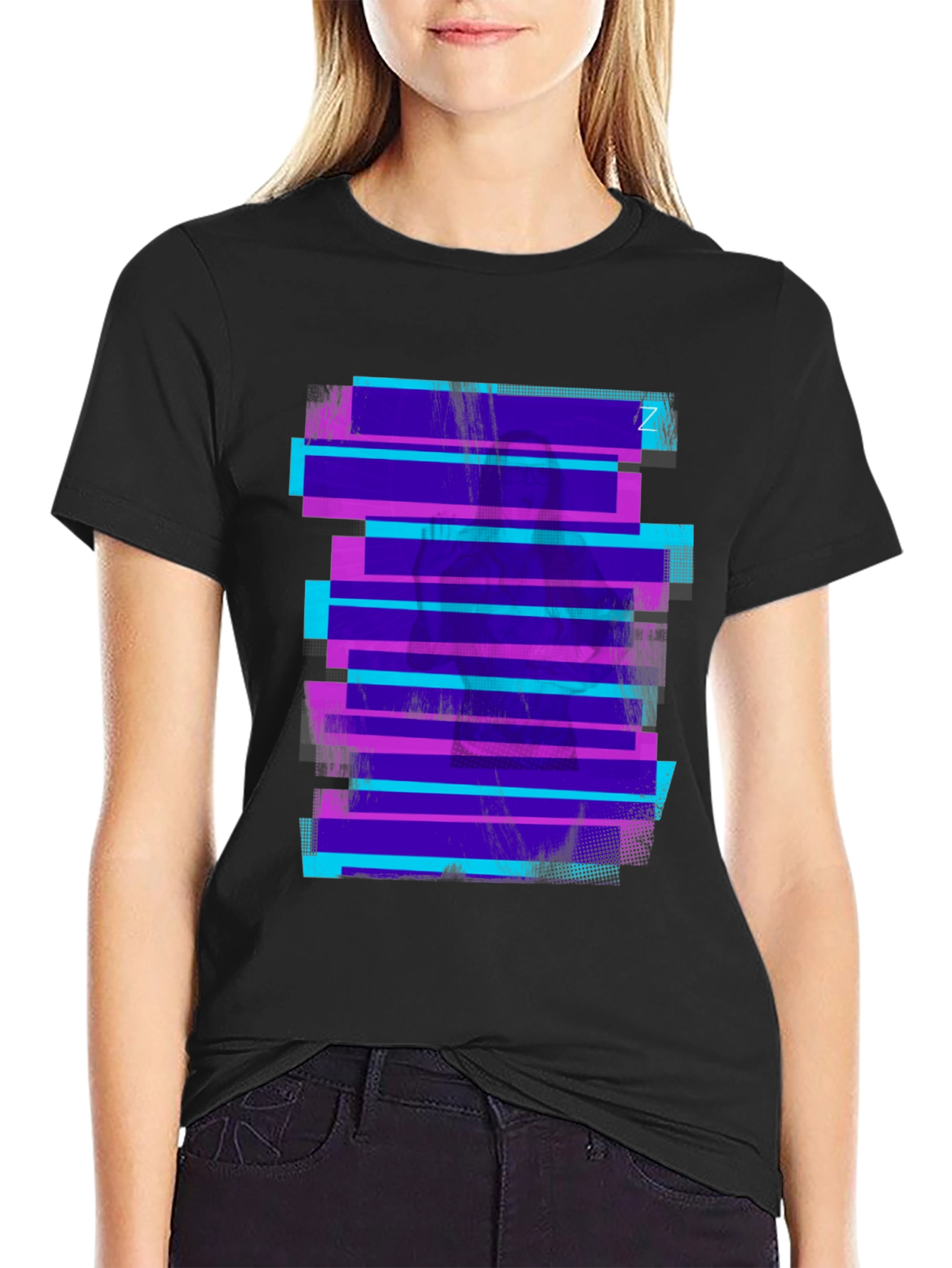 Retro Glitch Tee - Black Graphic Print T-Shirt