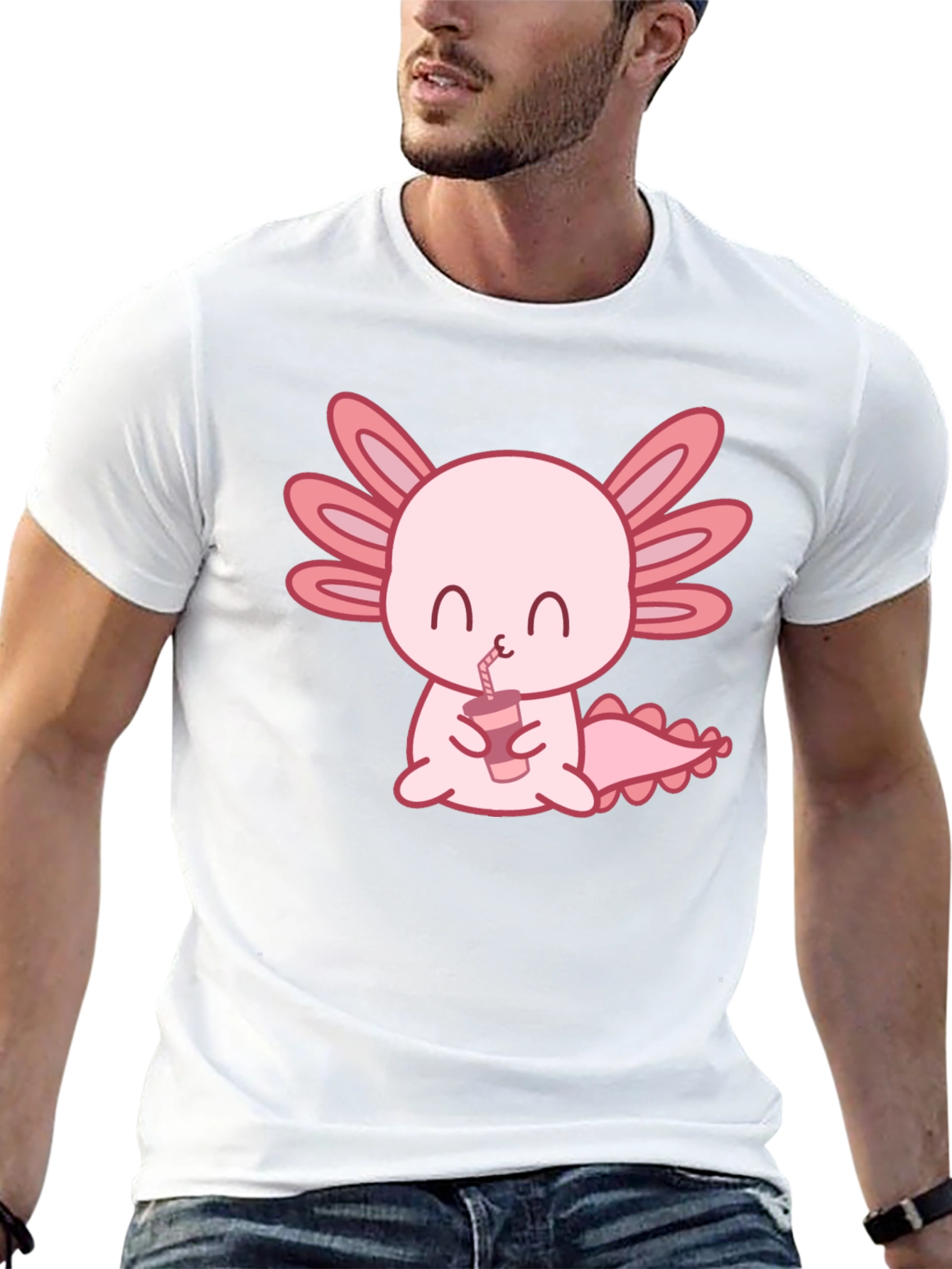 Cute Axolotl Drinking Bubble Tea Graphic T-Shirt