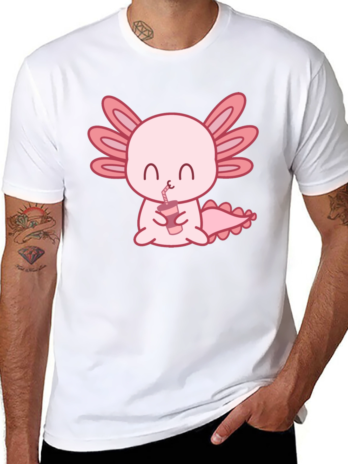 Cute Axolotl Drinking Bubble Tea Graphic T-Shirt