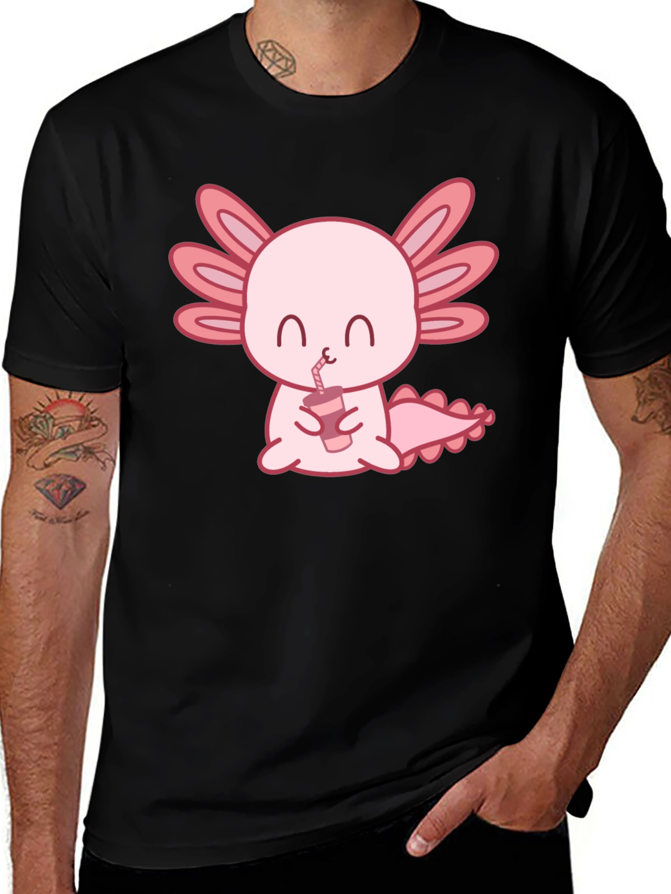 Cute Axolotl Drinking Bubble Tea Graphic T-Shirt