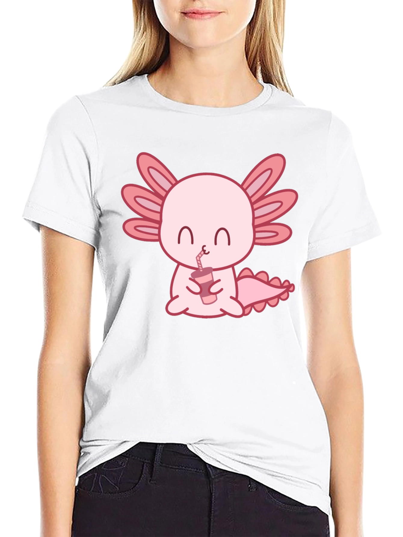 Cute Axolotl Drinking Bubble Tea Graphic T-Shirt