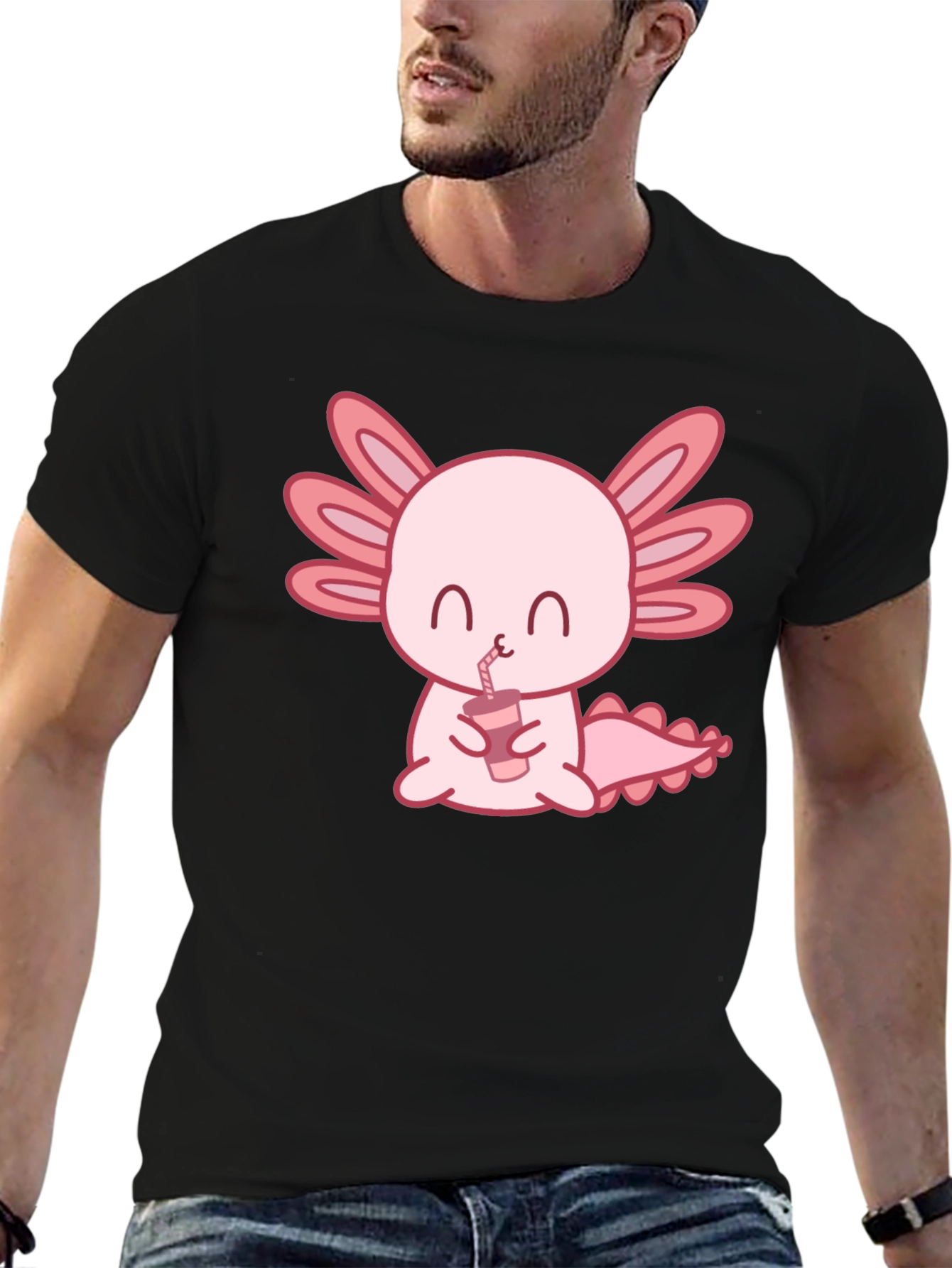 Cute Axolotl Drinking Bubble Tea Graphic T-Shirt