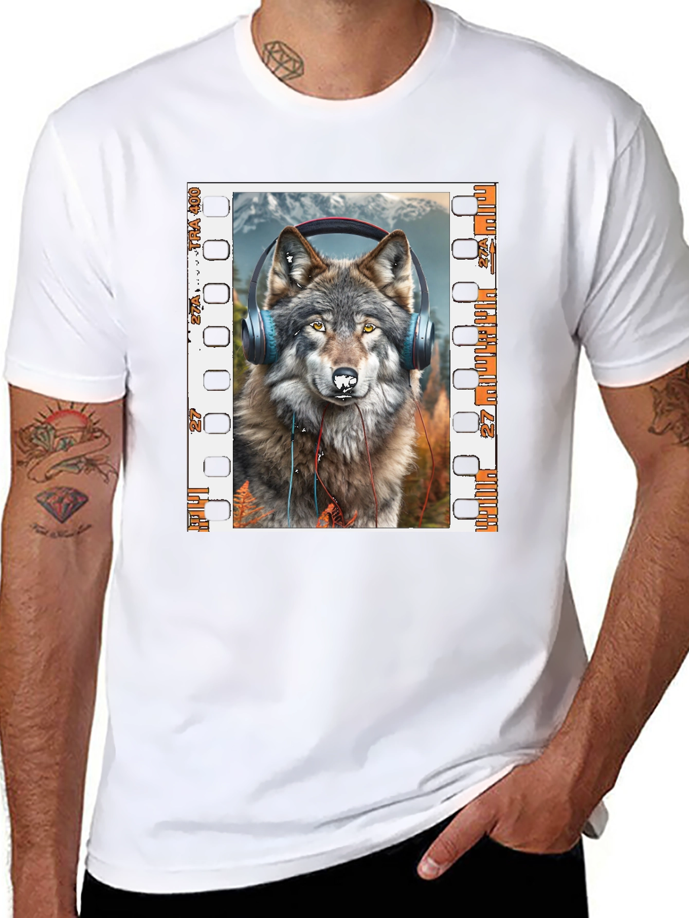 Wolf Headphones Graphic Print T-Shirt