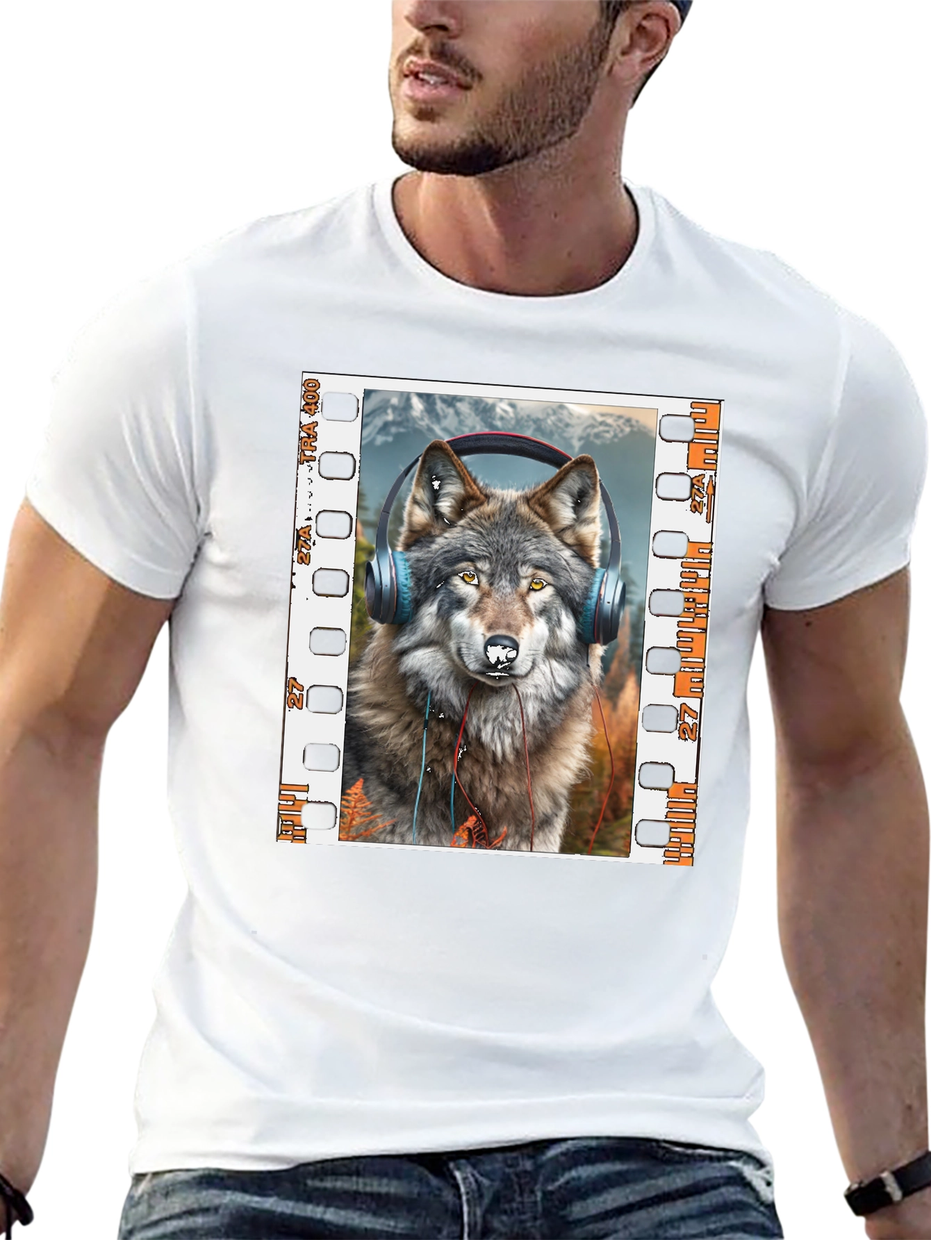 Wolf Headphones Graphic Print T-Shirt