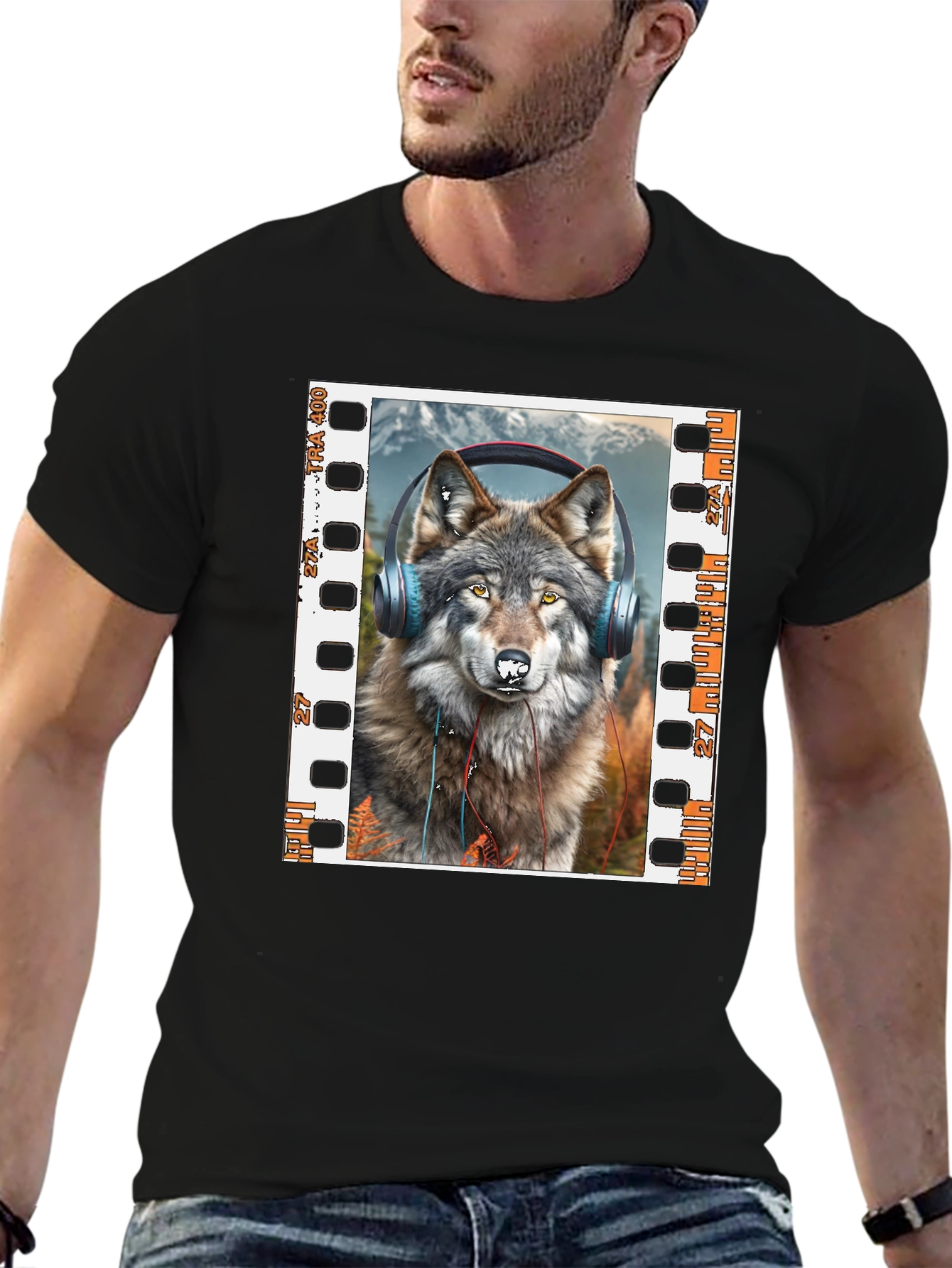 Wolf Headphones Graphic Print T-Shirt