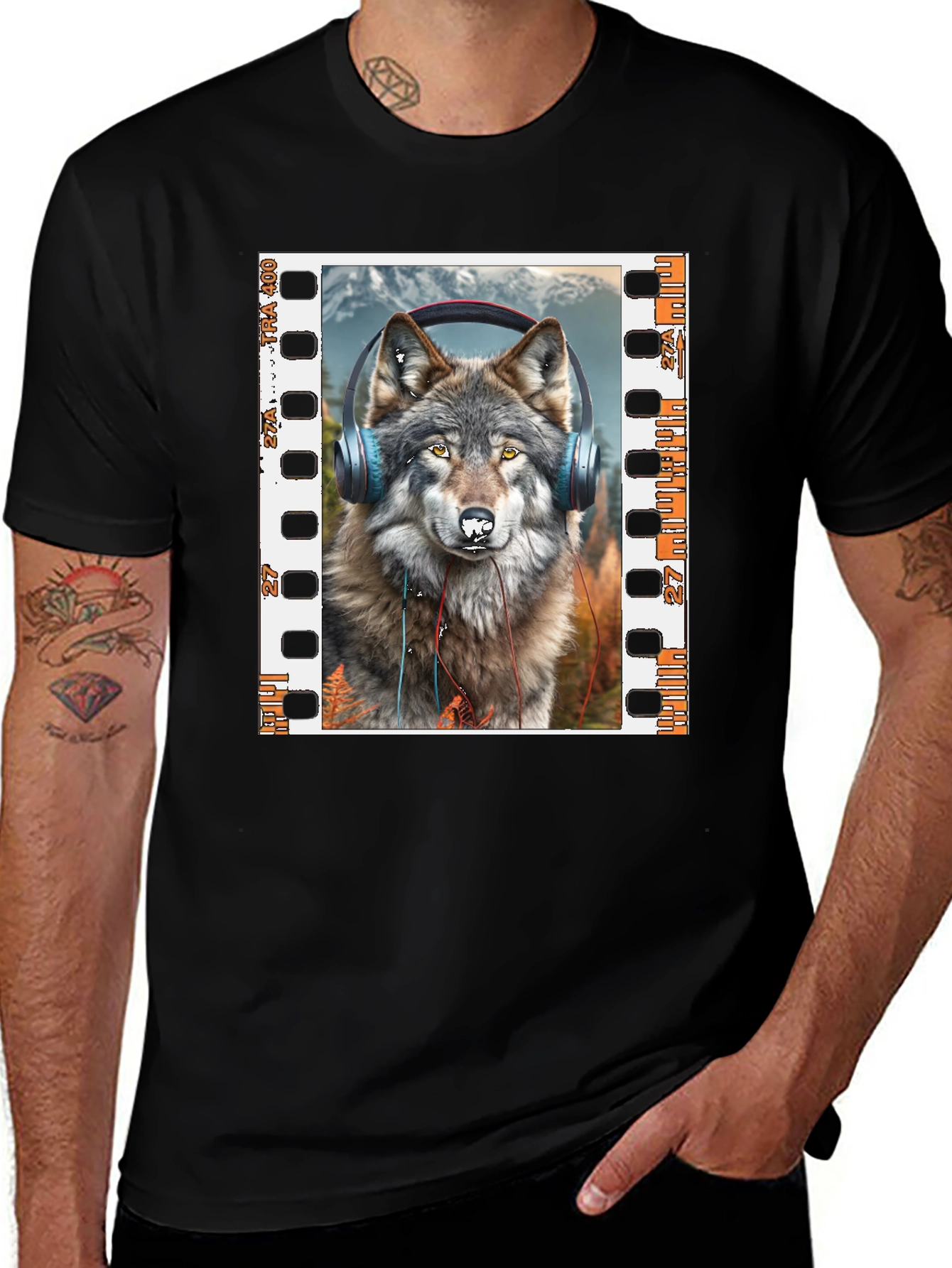 Wolf Headphones Graphic Print T-Shirt