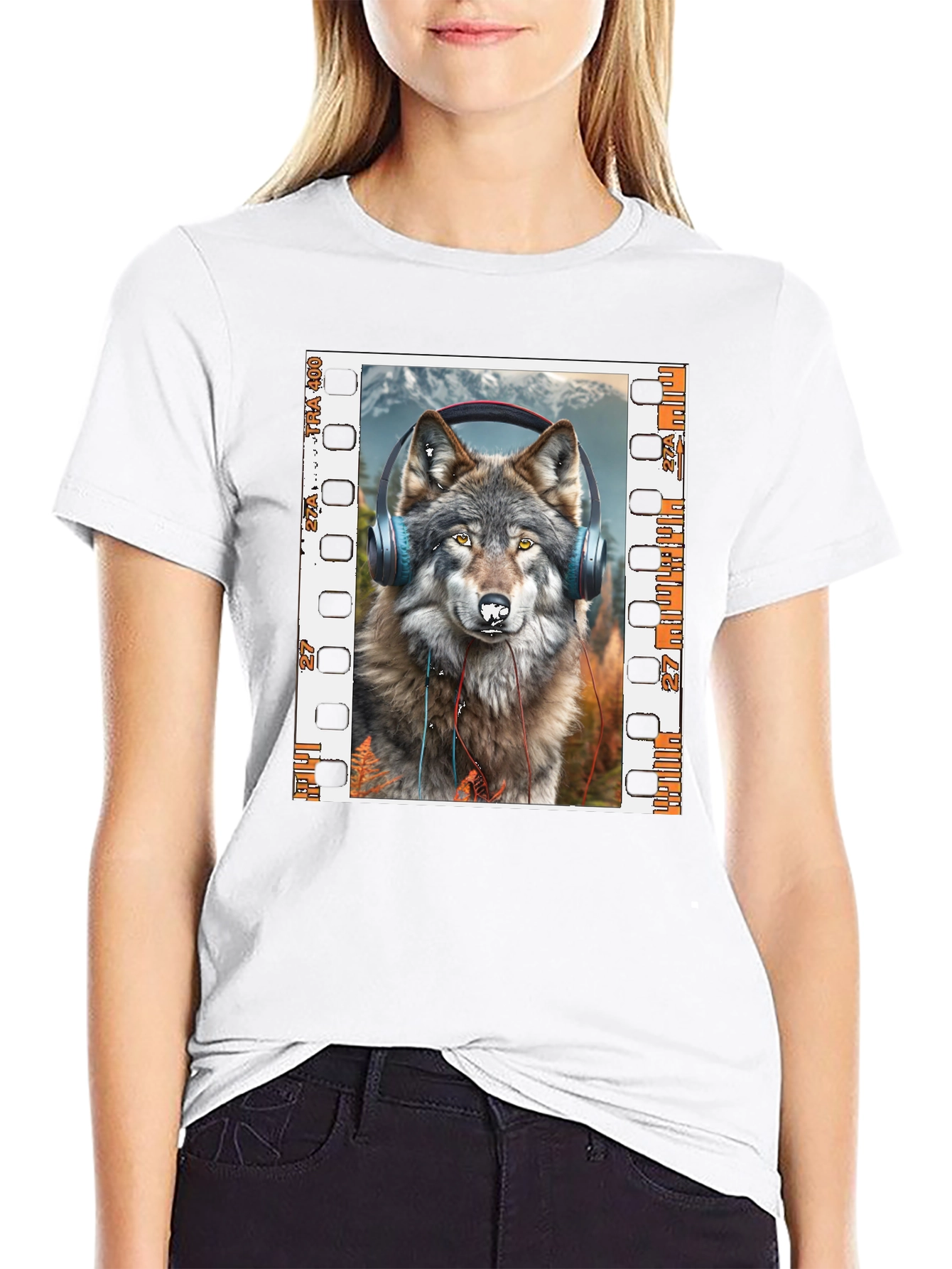 Wolf Headphones Graphic Print T-Shirt