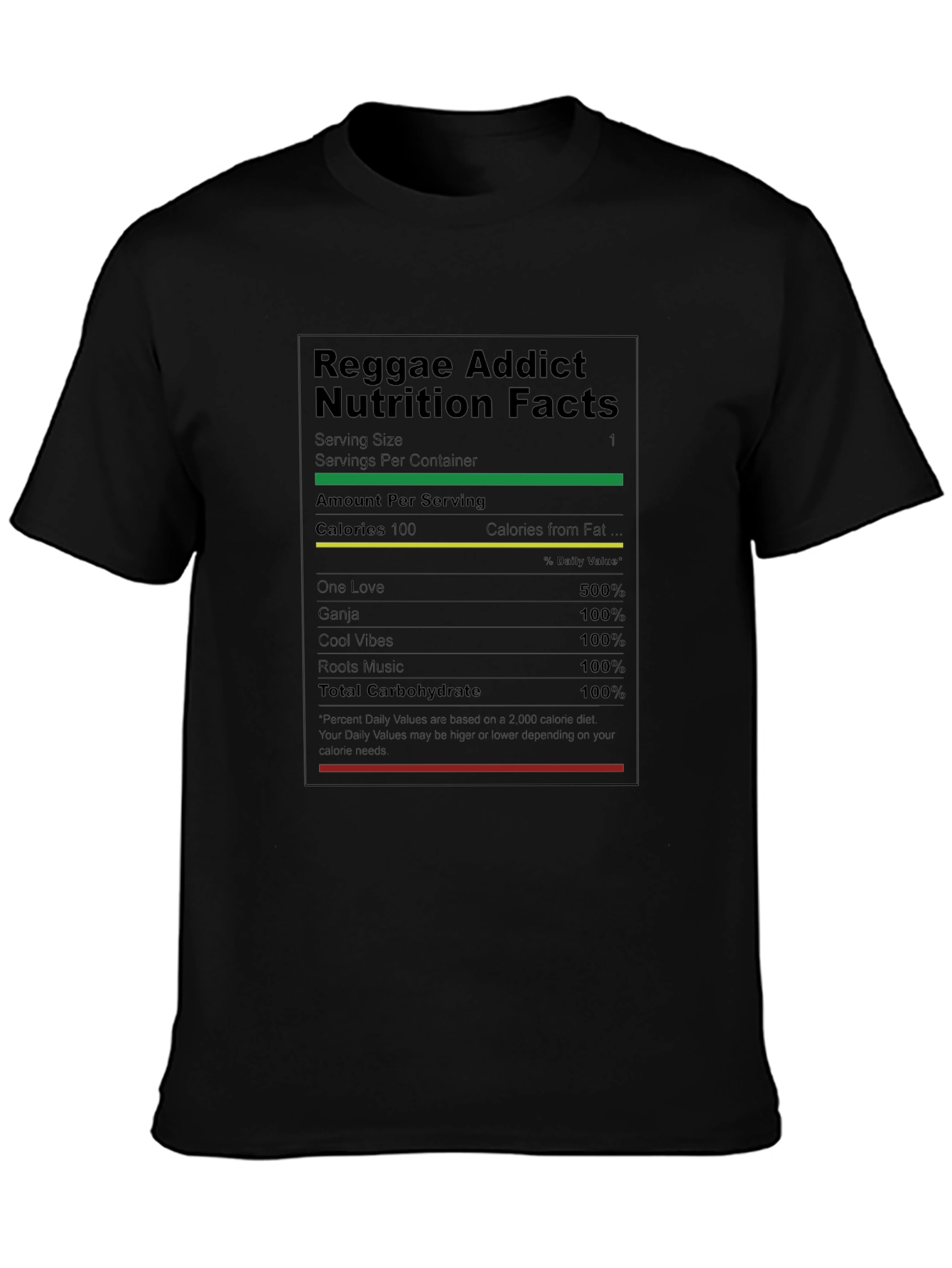 Reggae Addict Nutrition Facts T-Shirt - Black