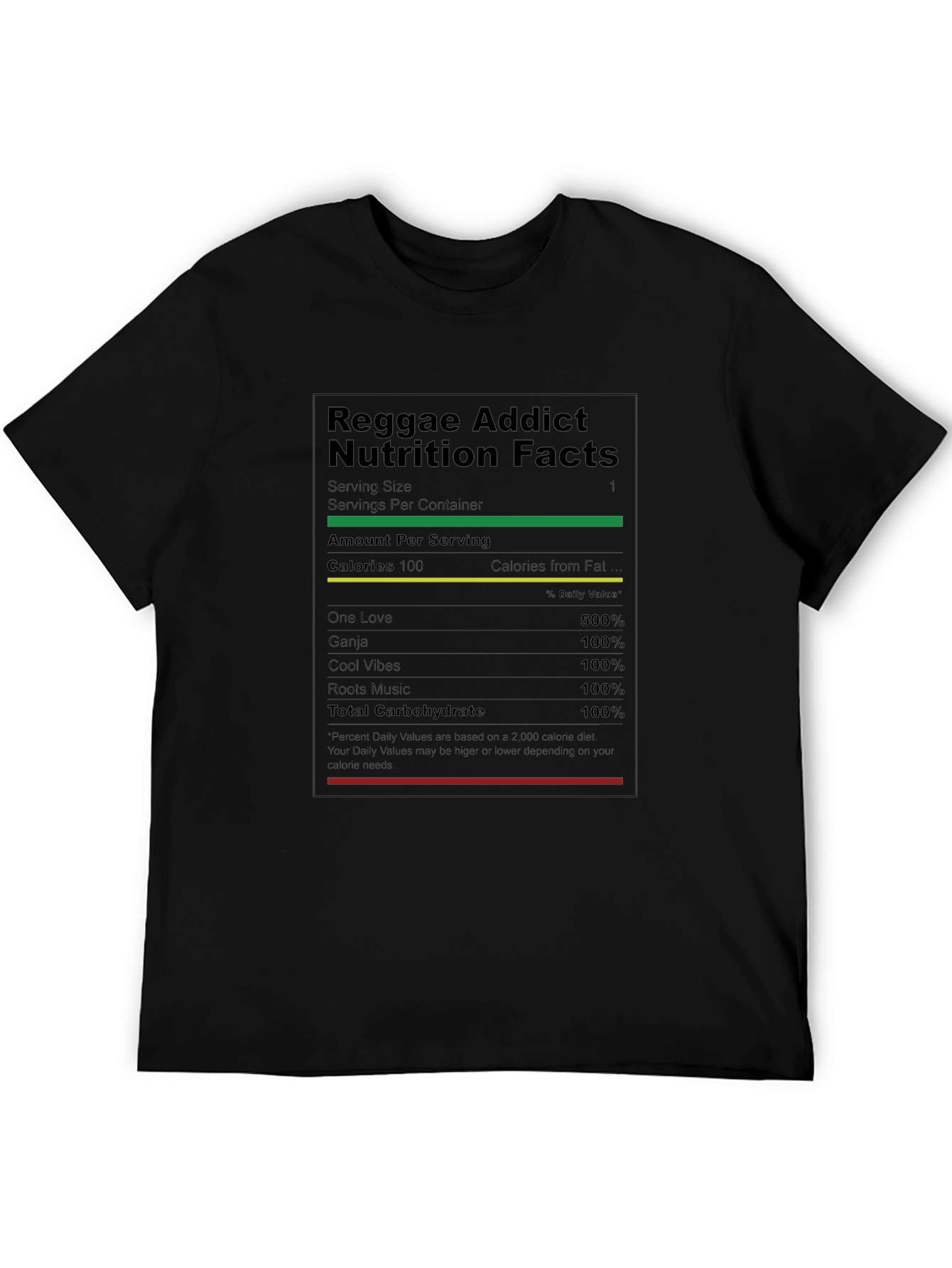 Reggae Addict Nutrition Facts T-Shirt - Black