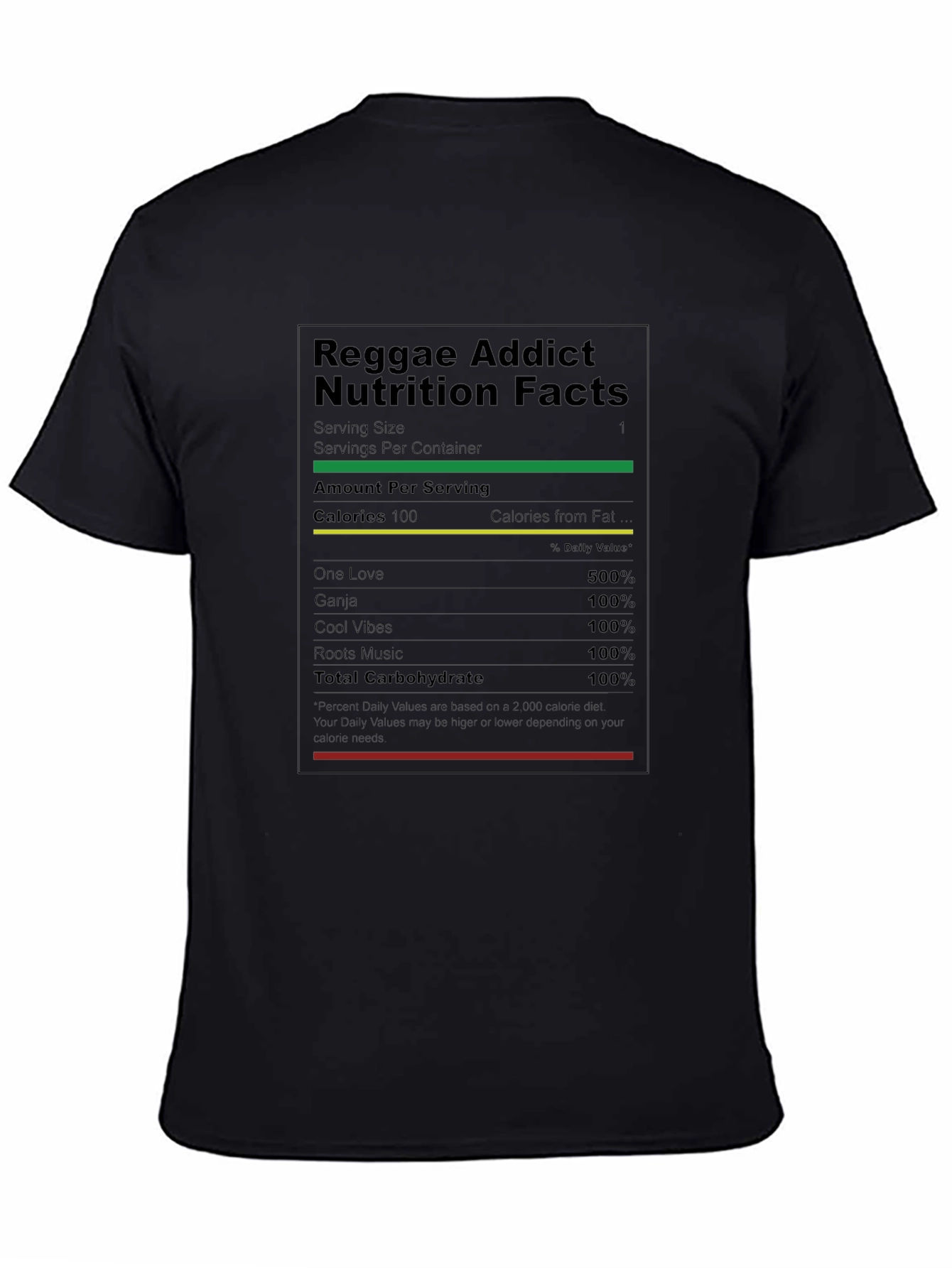 Reggae Addict Nutrition Facts T-Shirt - Black