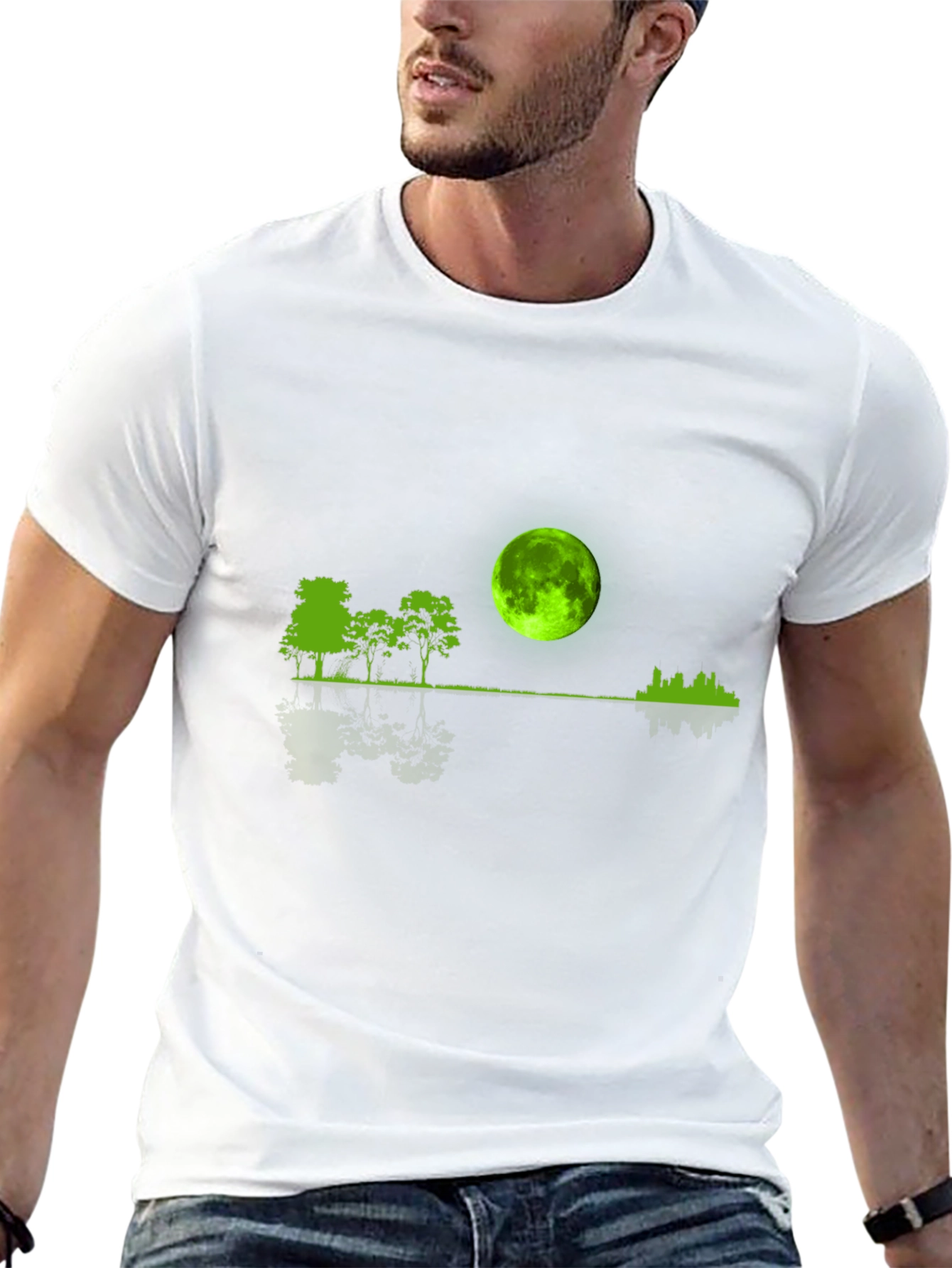 Green Moon Graphic Black T-Shirt