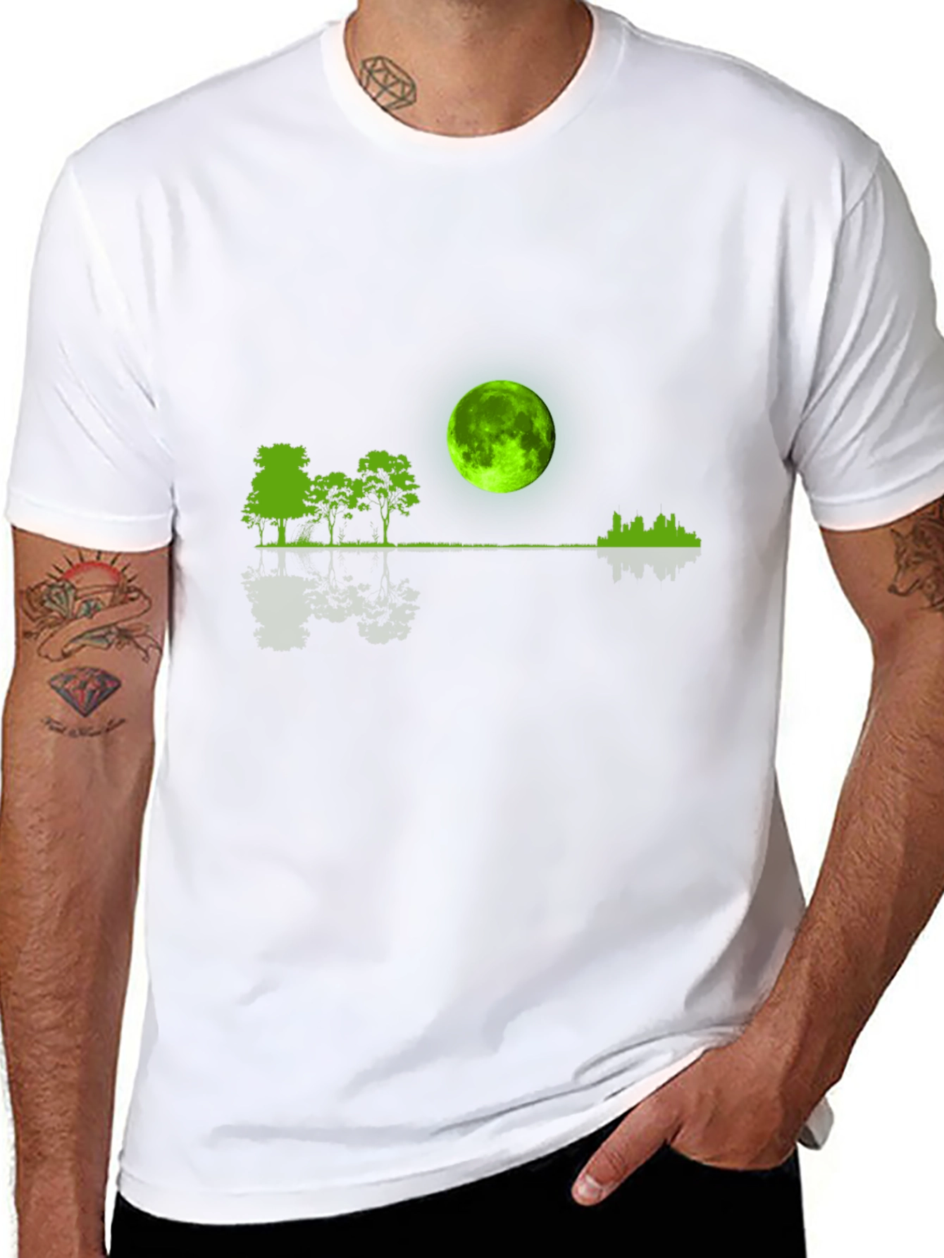 Green Moon Graphic Black T-Shirt