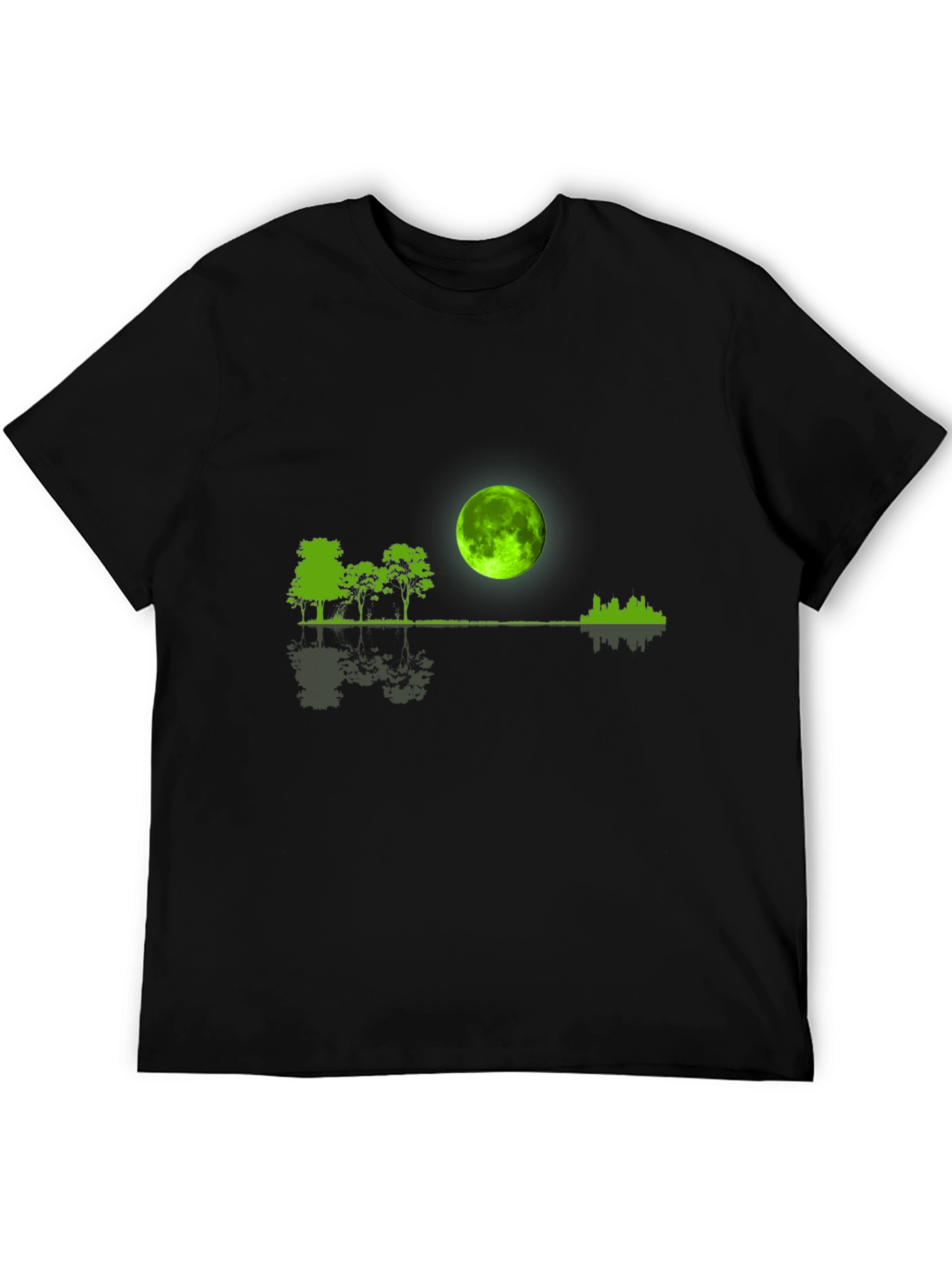 Green Moon Graphic Black T-Shirt